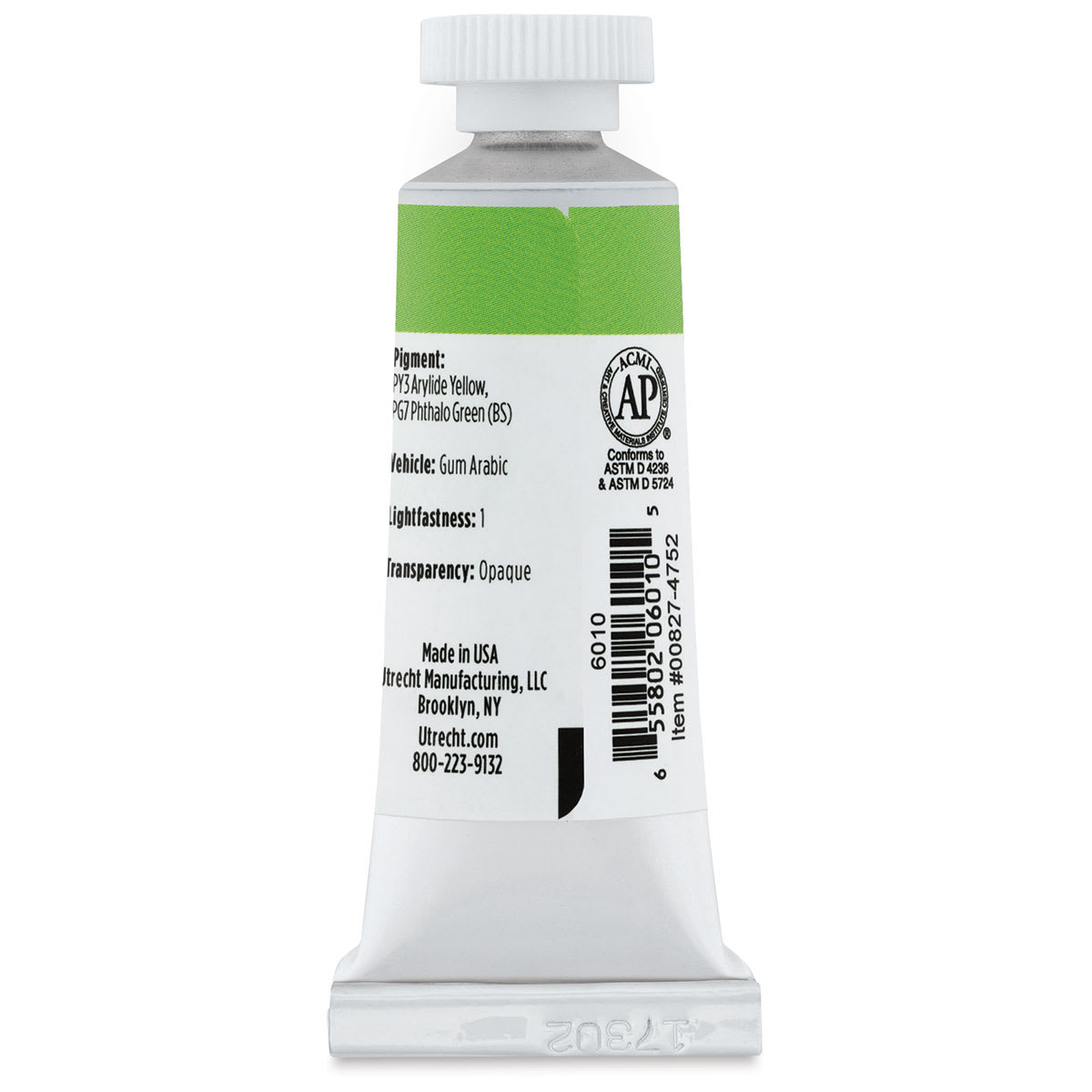 Utrecht Artists' Gouache - Yellow Green, 14 ml, Tube (Back)