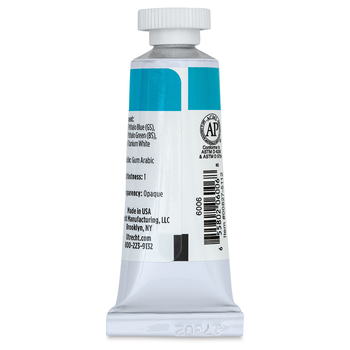 Utrecht Artists' Gouache - Turquoise Blue, 14 ml, Tube (Back)