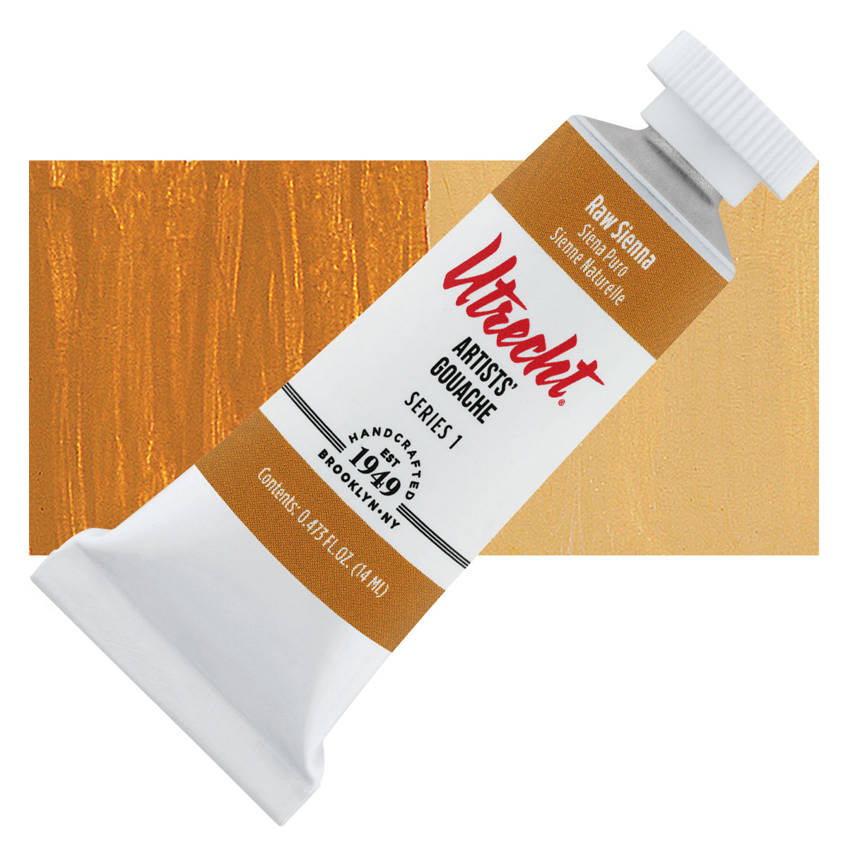 Utrecht Artists' Gouache - Raw Sienna, 14 ml tube and swatch