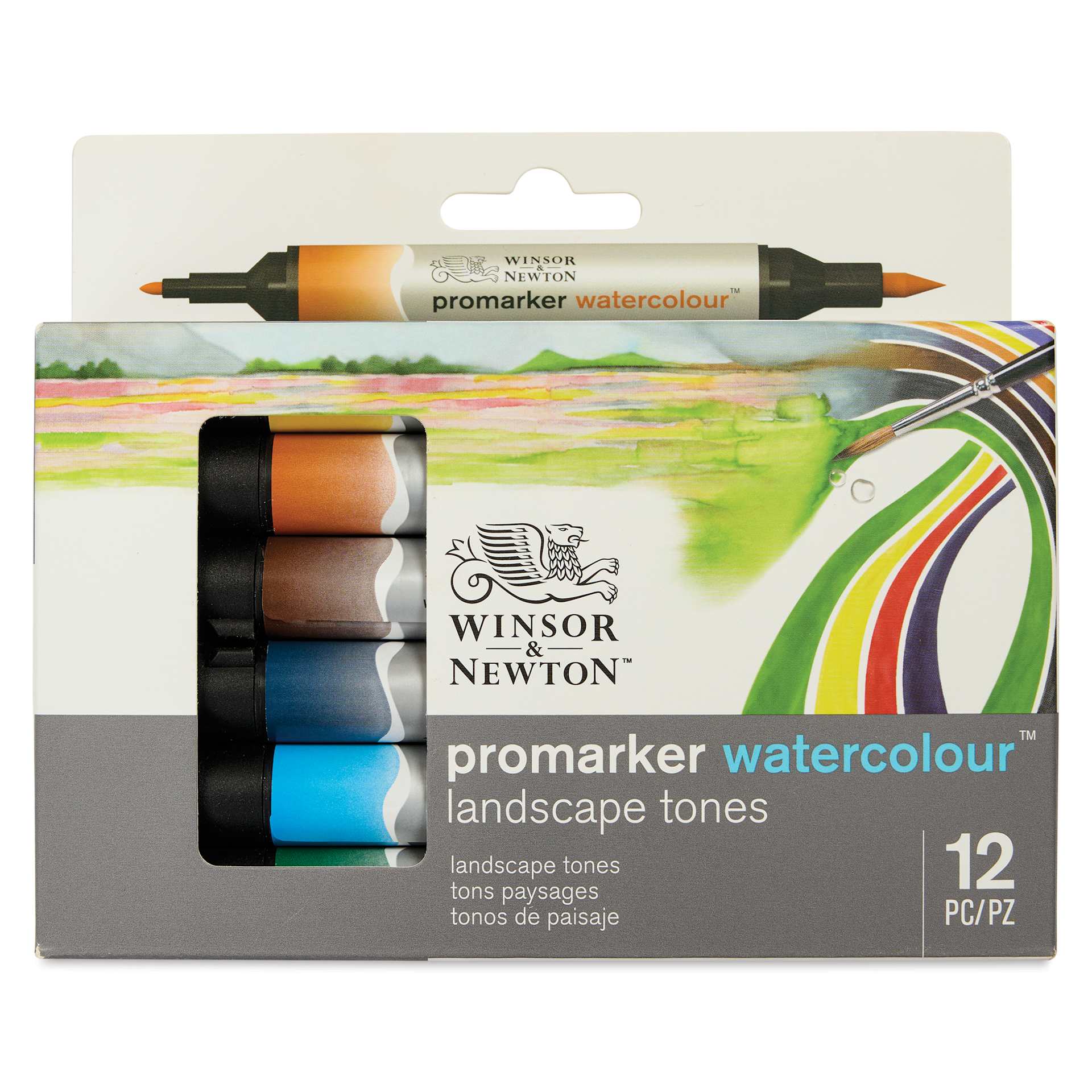 Winsor & Newton Promarker Watercolor Markers - Landscape Colors, Set of 12, front of the packaging