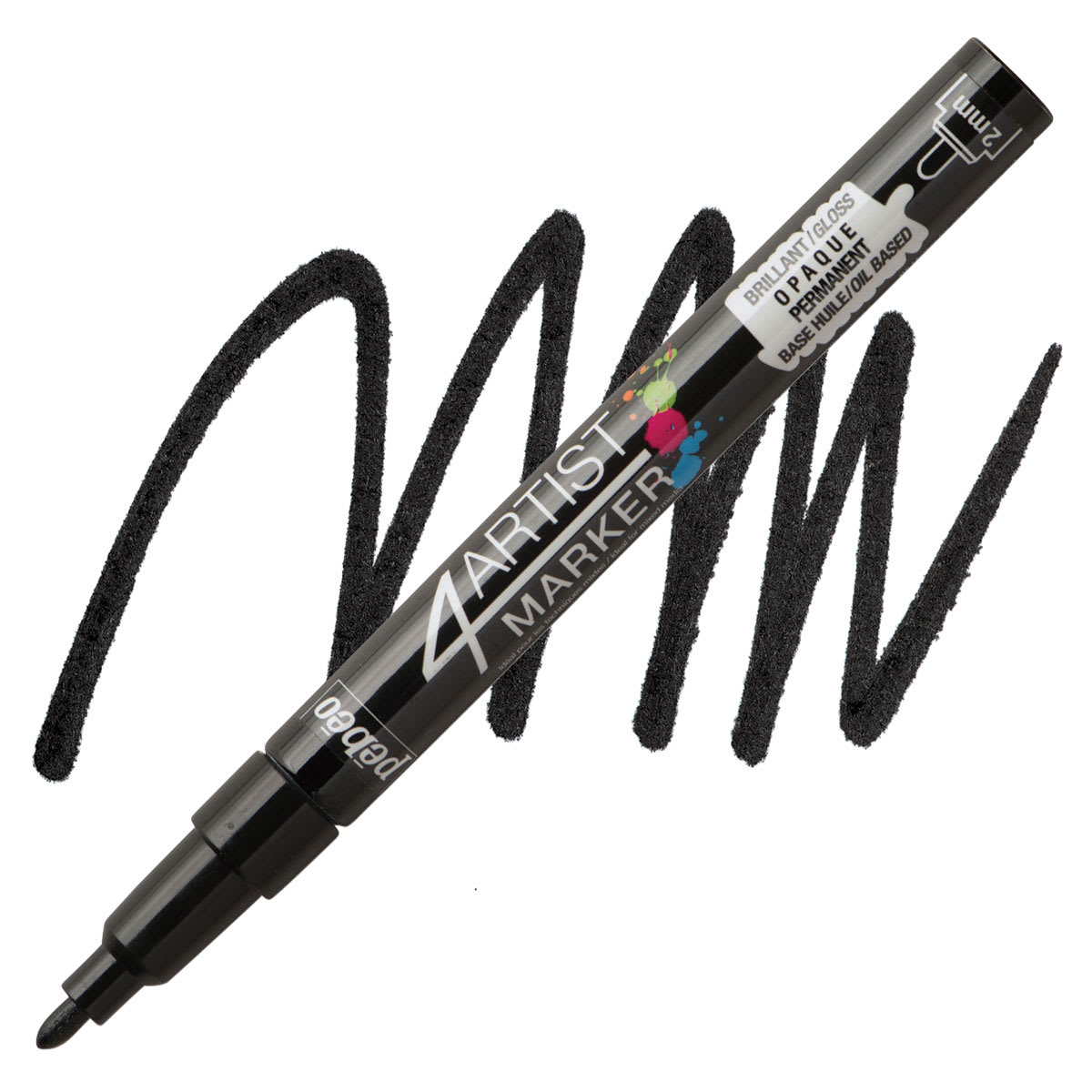Pebeo 4Artist Marker - Black, 2 mm marker and swatch