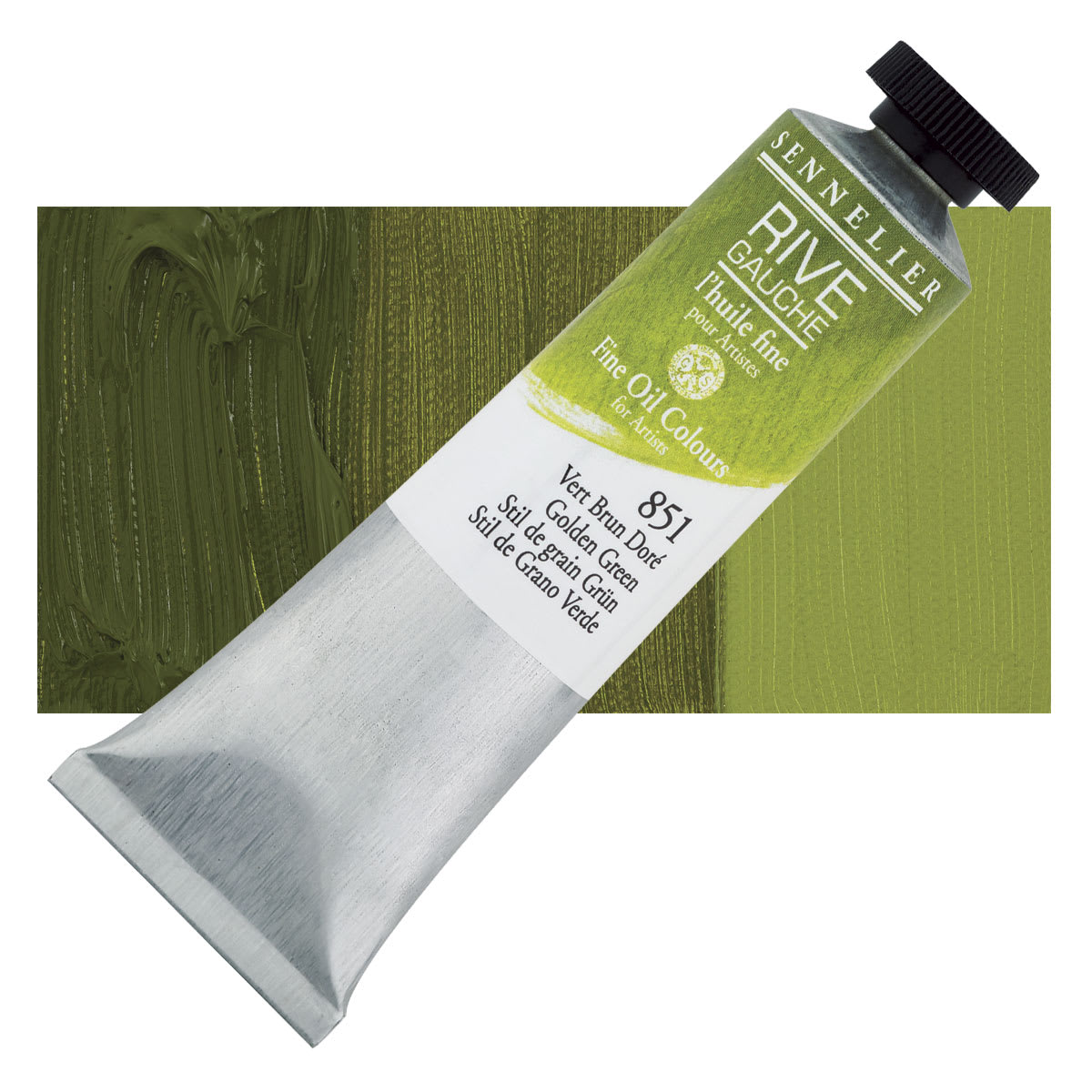 Sennelier Rive Gauche Artists Oil Color - Golden Green, 40 ml tube and swatch