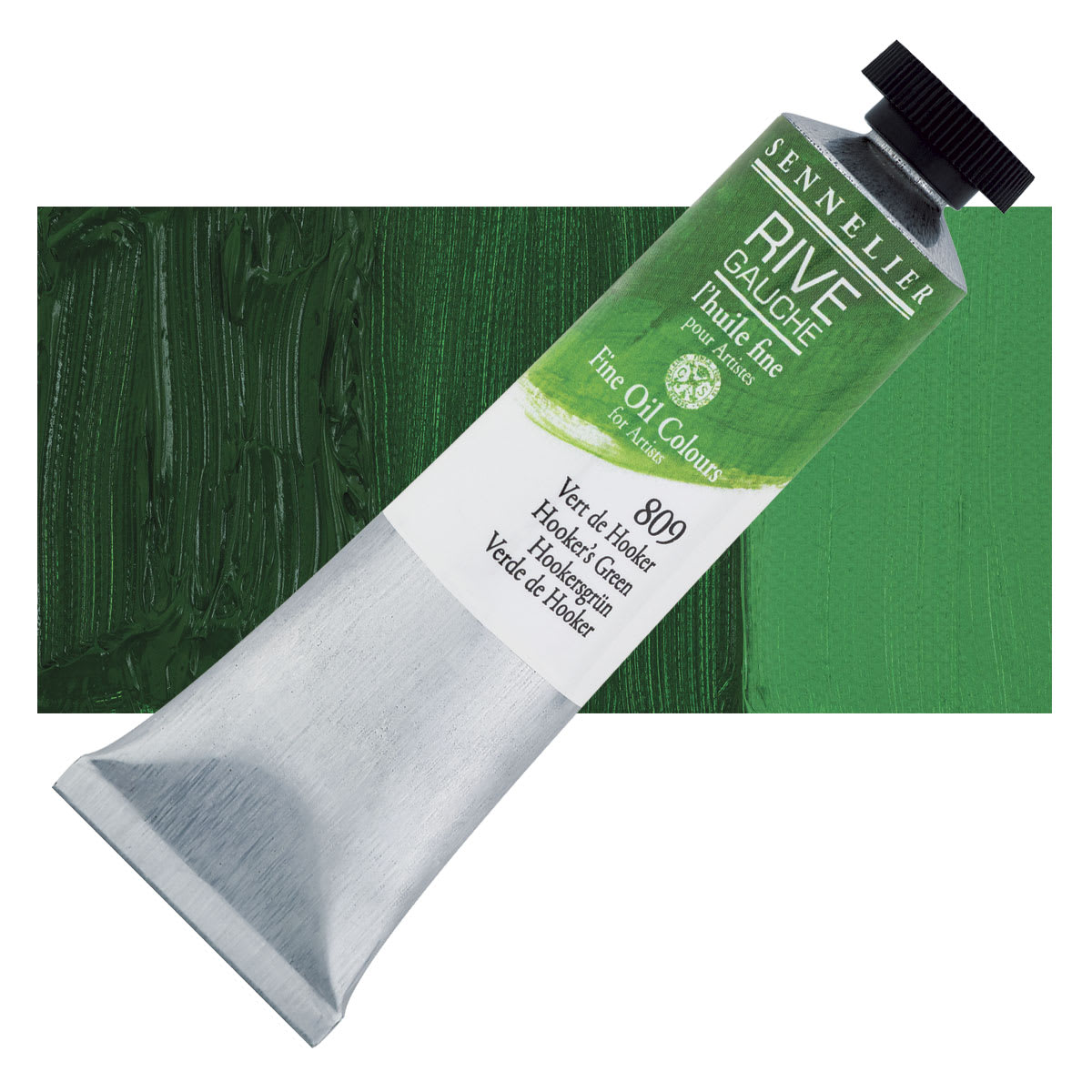 Sennelier Rive Gauche Artists Oil Color - Hooker's Green, 40 ml tube and swatch