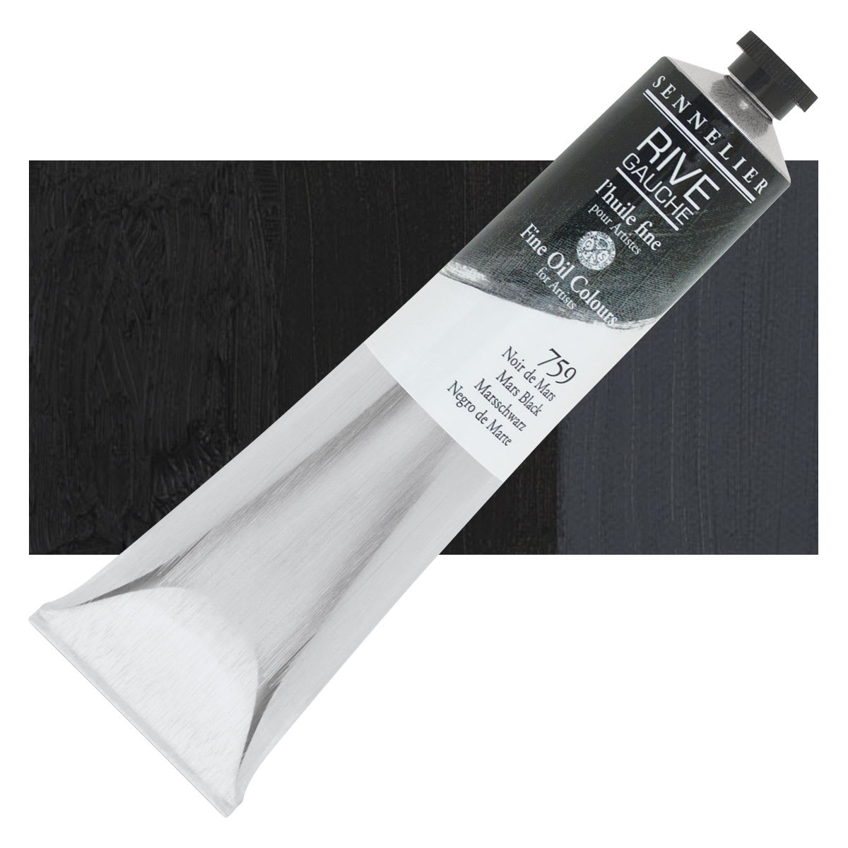 Sennelier Rive Gauche Artists Oil Color - Mars Black, 200 ml tube and swatch