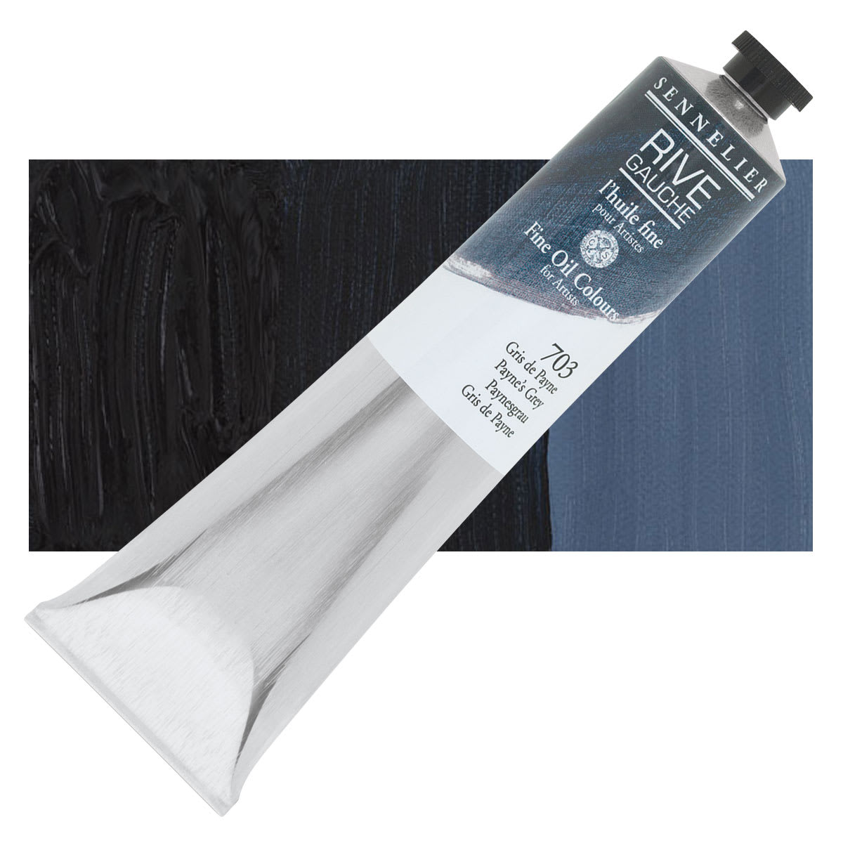 Sennelier Rive Gauche Artists Oil Color - Payne's Grey, 200 ml tube and swatch
