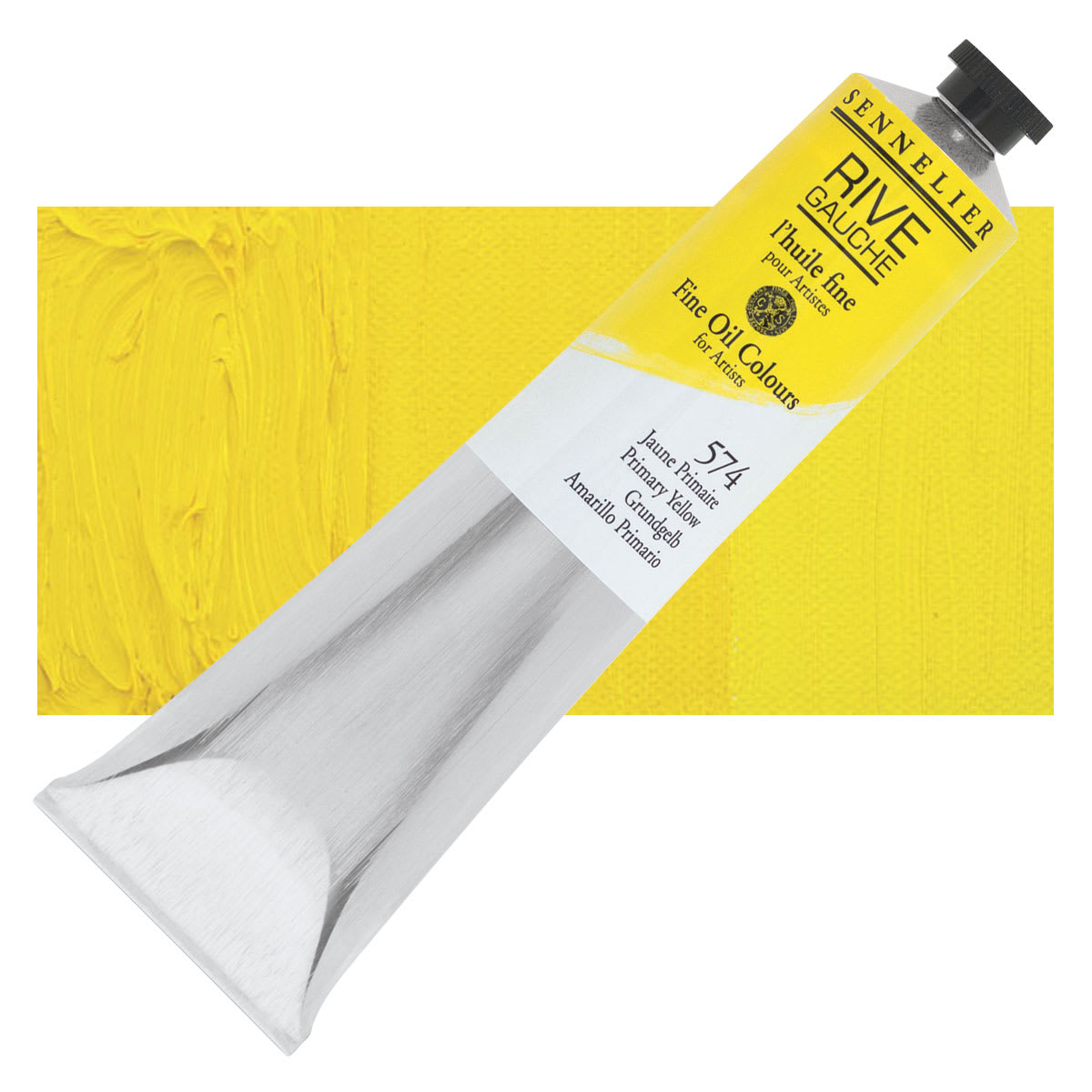 Sennelier Rive Gauche Artists Oil Color - Primary Yellow, 200 ml tube and swatch