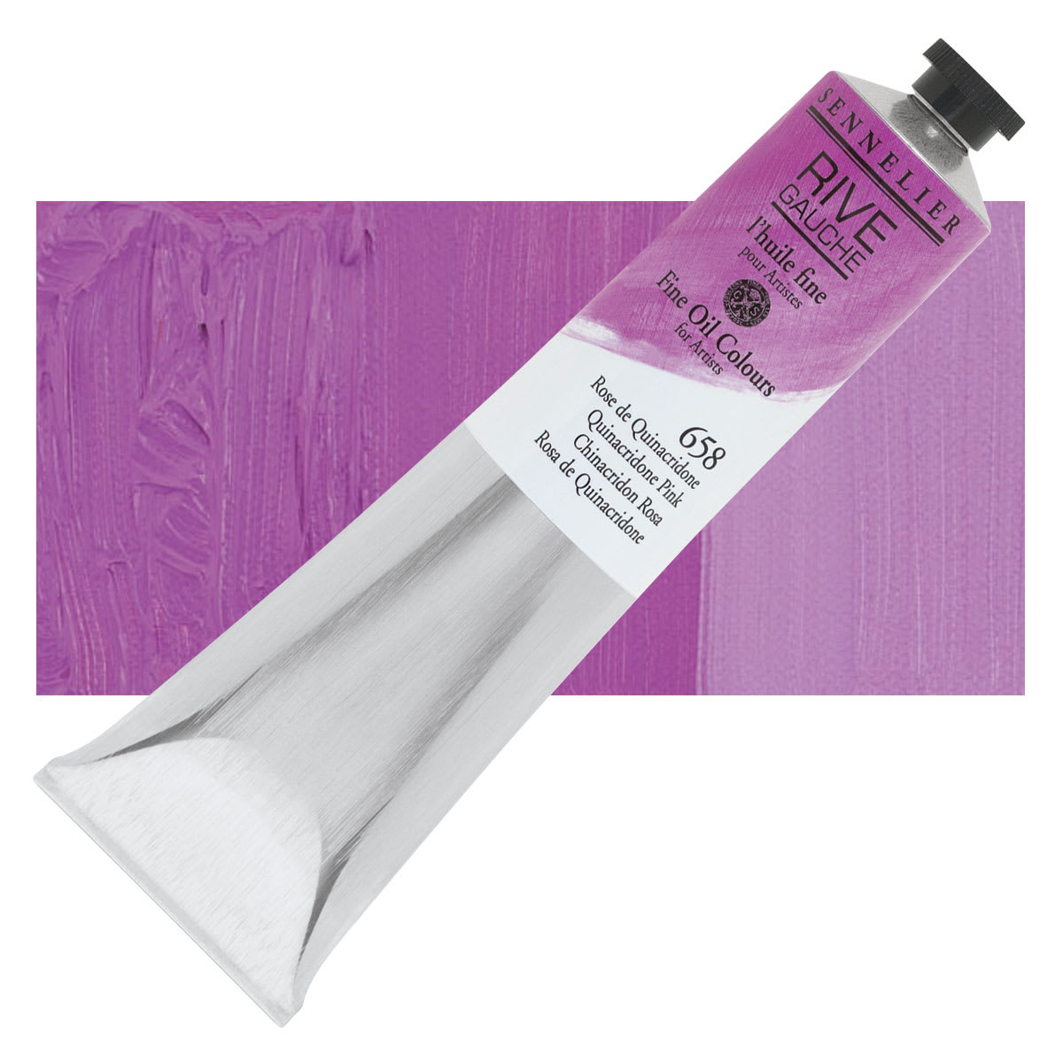 Sennelier Rive Gauche Artists Oil Color - Quinacridone Pink, 200 ml tube and swatch