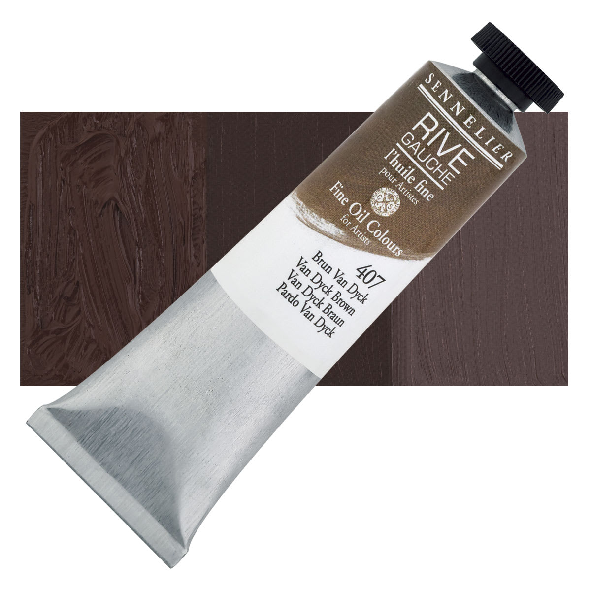Sennelier Rive Gauche Artists Oil Color - Van Dyck Brown, 40 ml tube and swatch