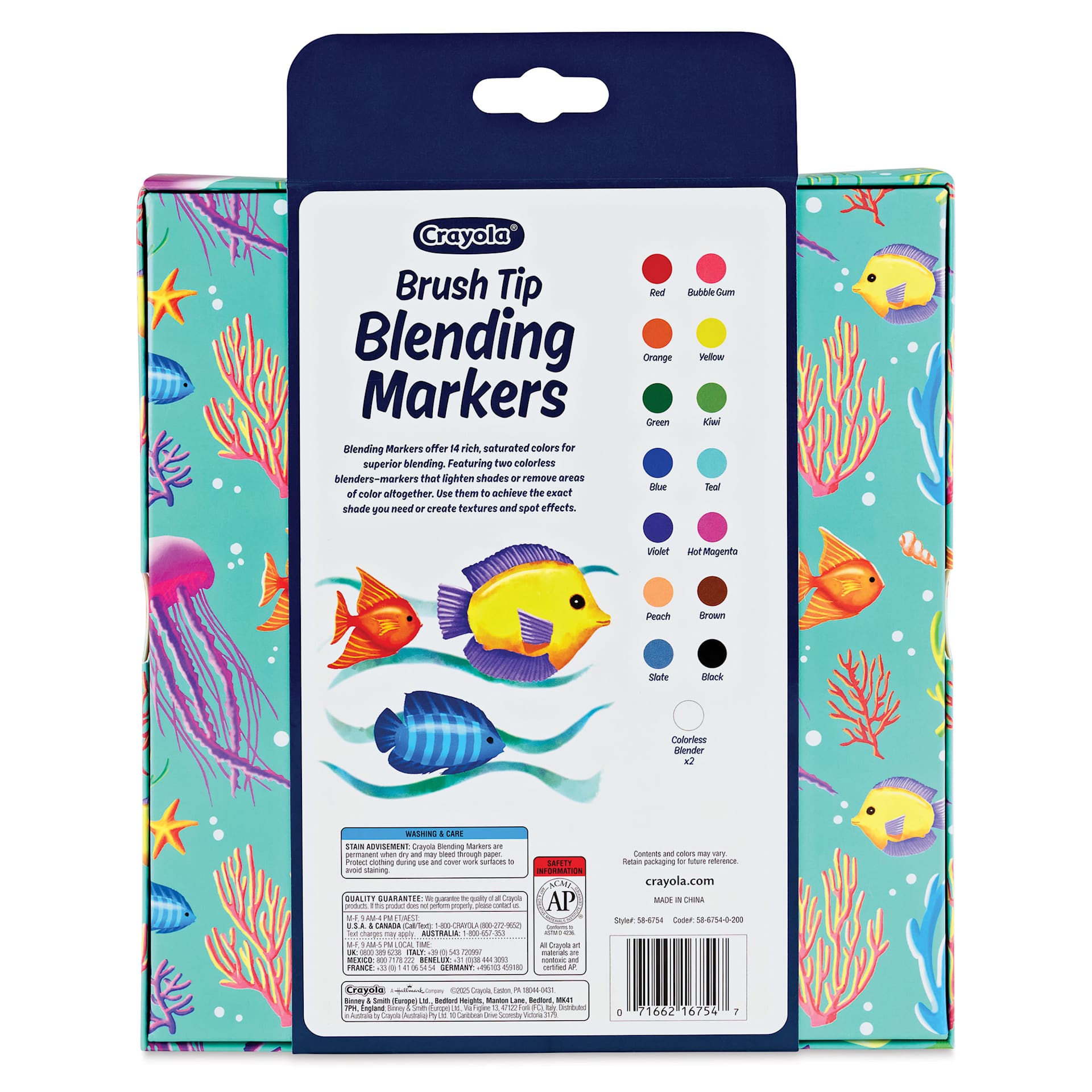 Crayola Signature Blending Markers - Set of 16, back of packaging