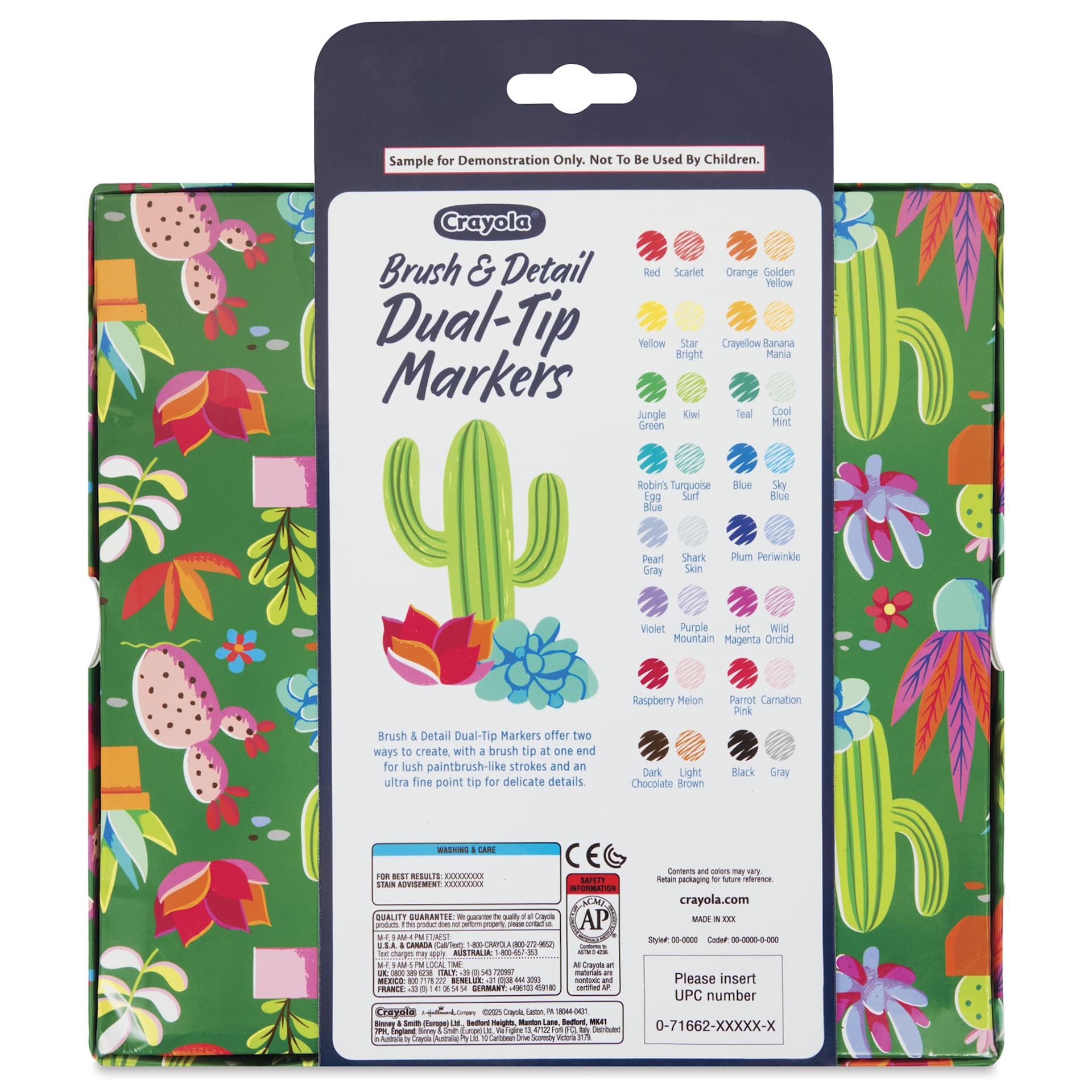 Crayola Brush and Detail Dual Ended Markers, back of the packaging