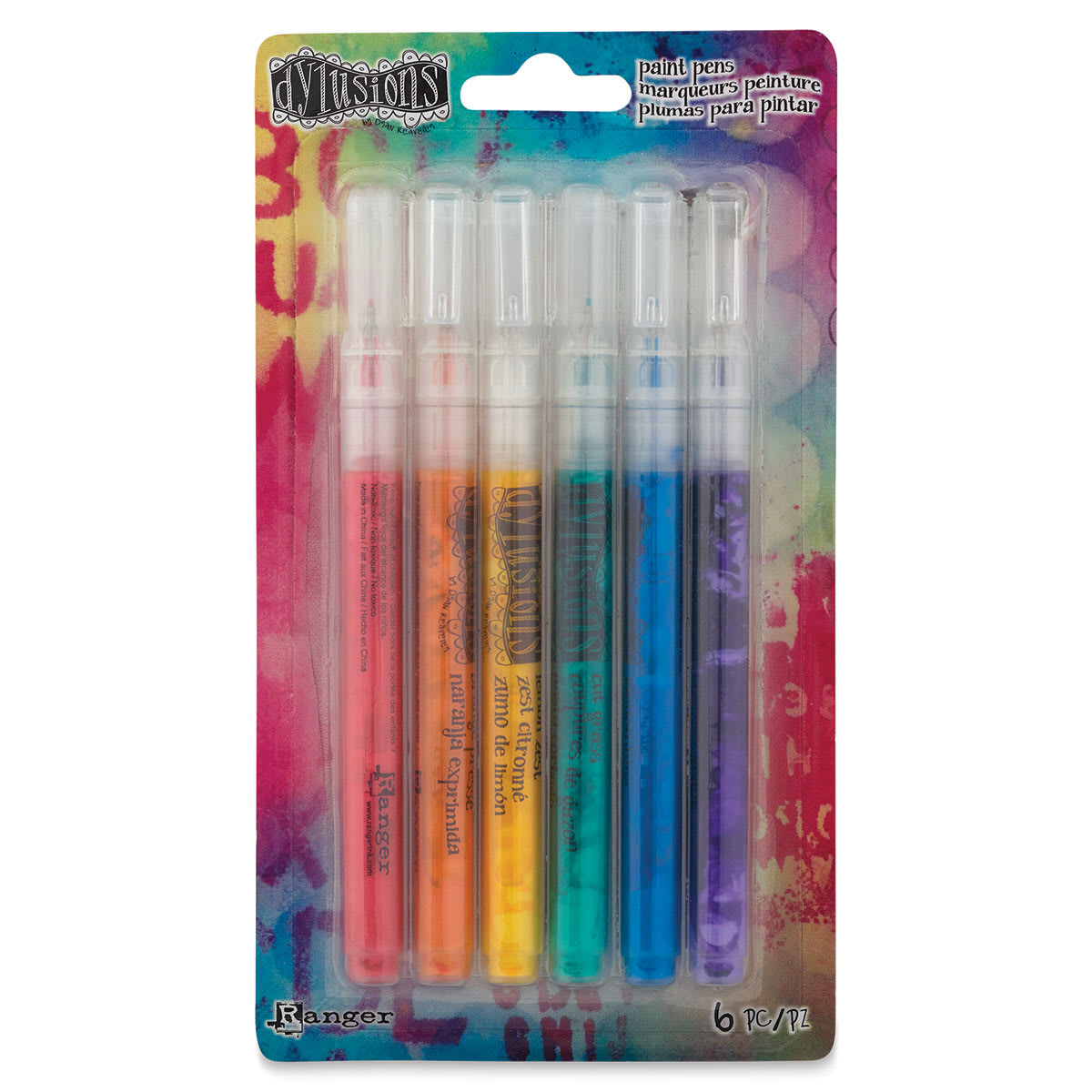 Ranger Dylusions Paint Pens - Front of 6 pc Blister package of Basic Colors
