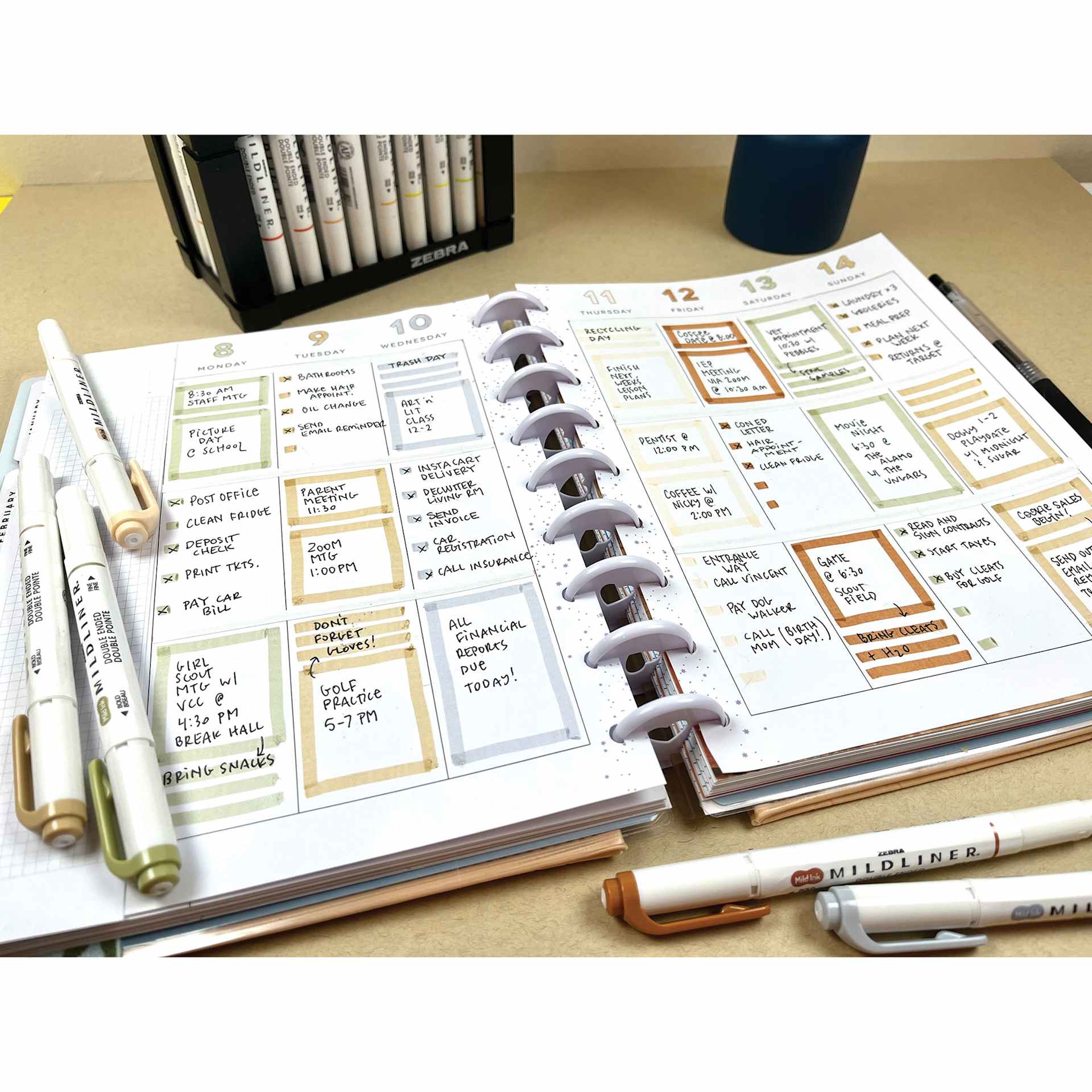 Zebra Mildliner Double Ended Creative Markers - Neutral Colors, Set of 5 being used with a creative planner.