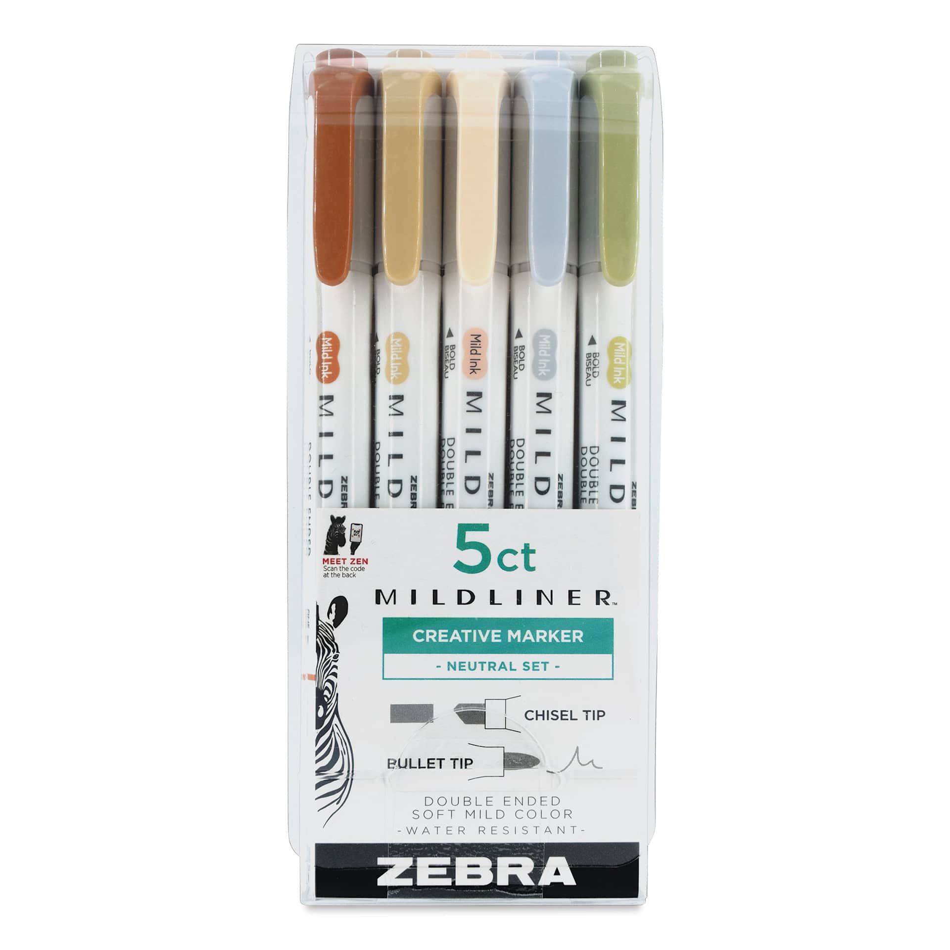 Zebra Mildliner Double Ended Creative Markers - Neutral Colors, Set of 5 (front of package)