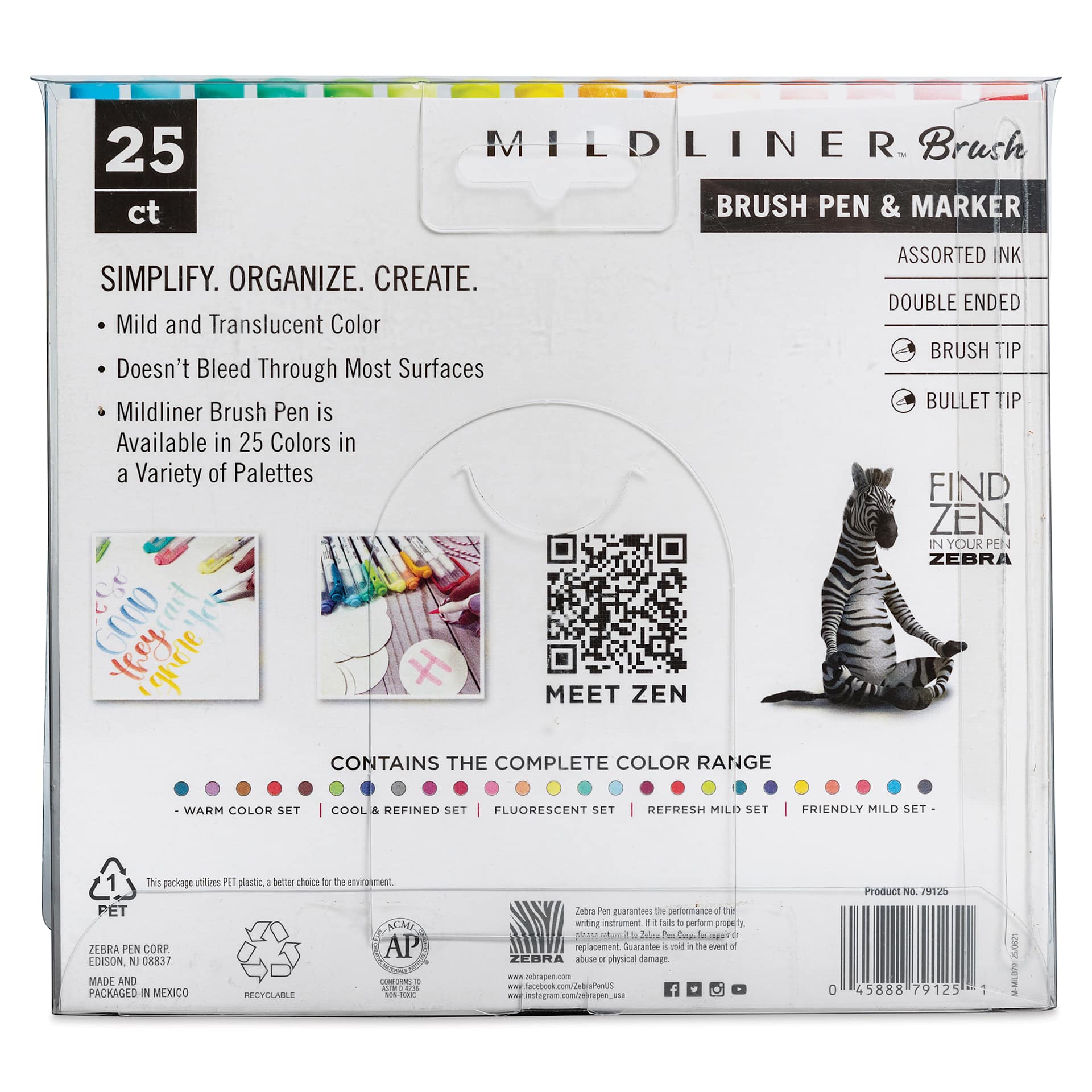 Zebra Mildliner Double Ended Brush Pens - Set of 25, Assorted Colors, back of the packaging