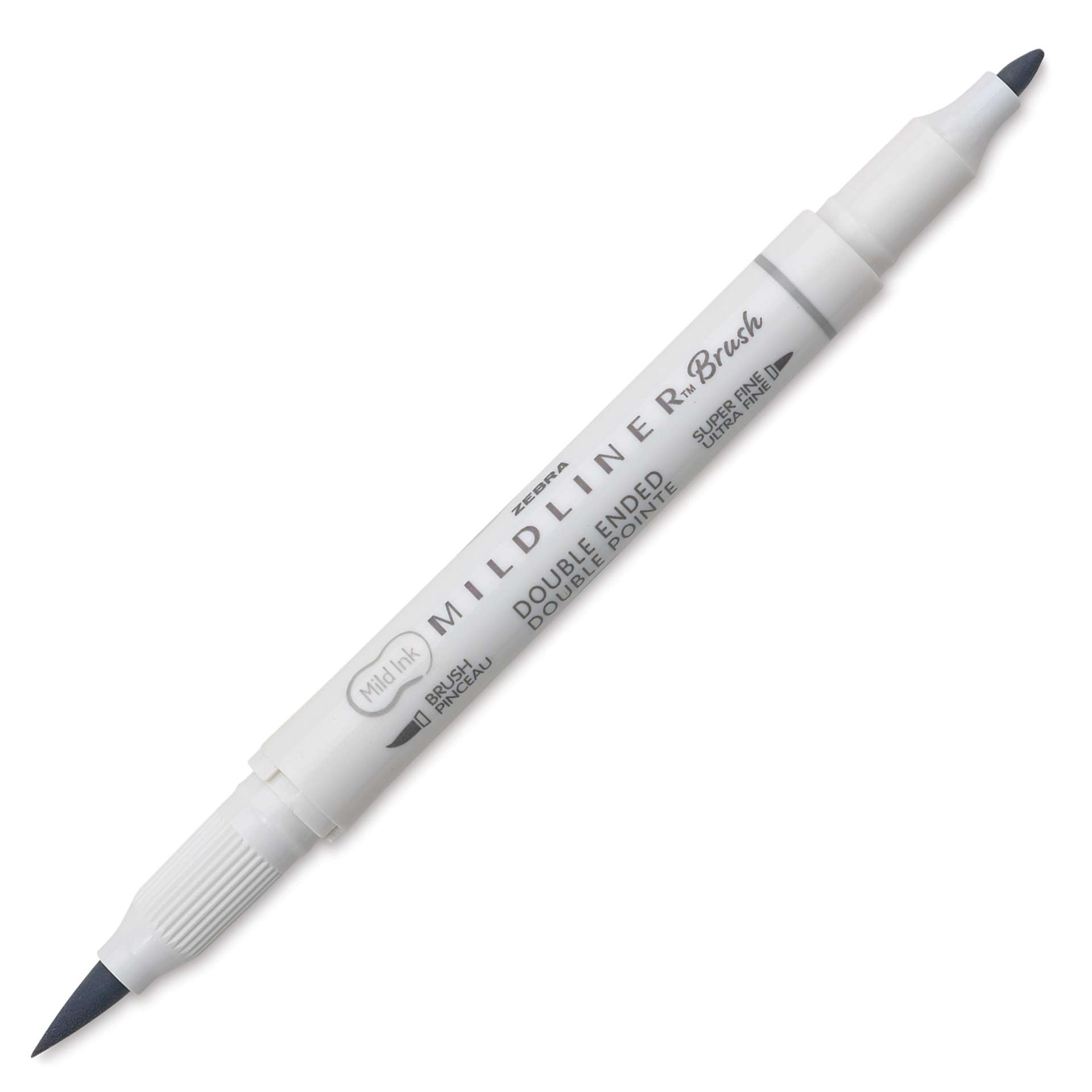 Zebra Mildliner Double Ended Brush Pen - Gray, caps off