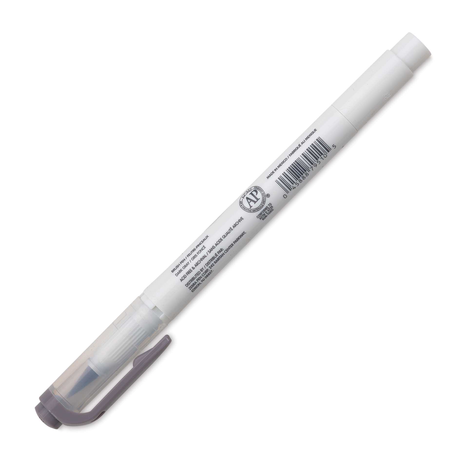 Zebra Mildliner Double Ended Brush Pen - Dark Gray, caps on showing side of the pen barrel