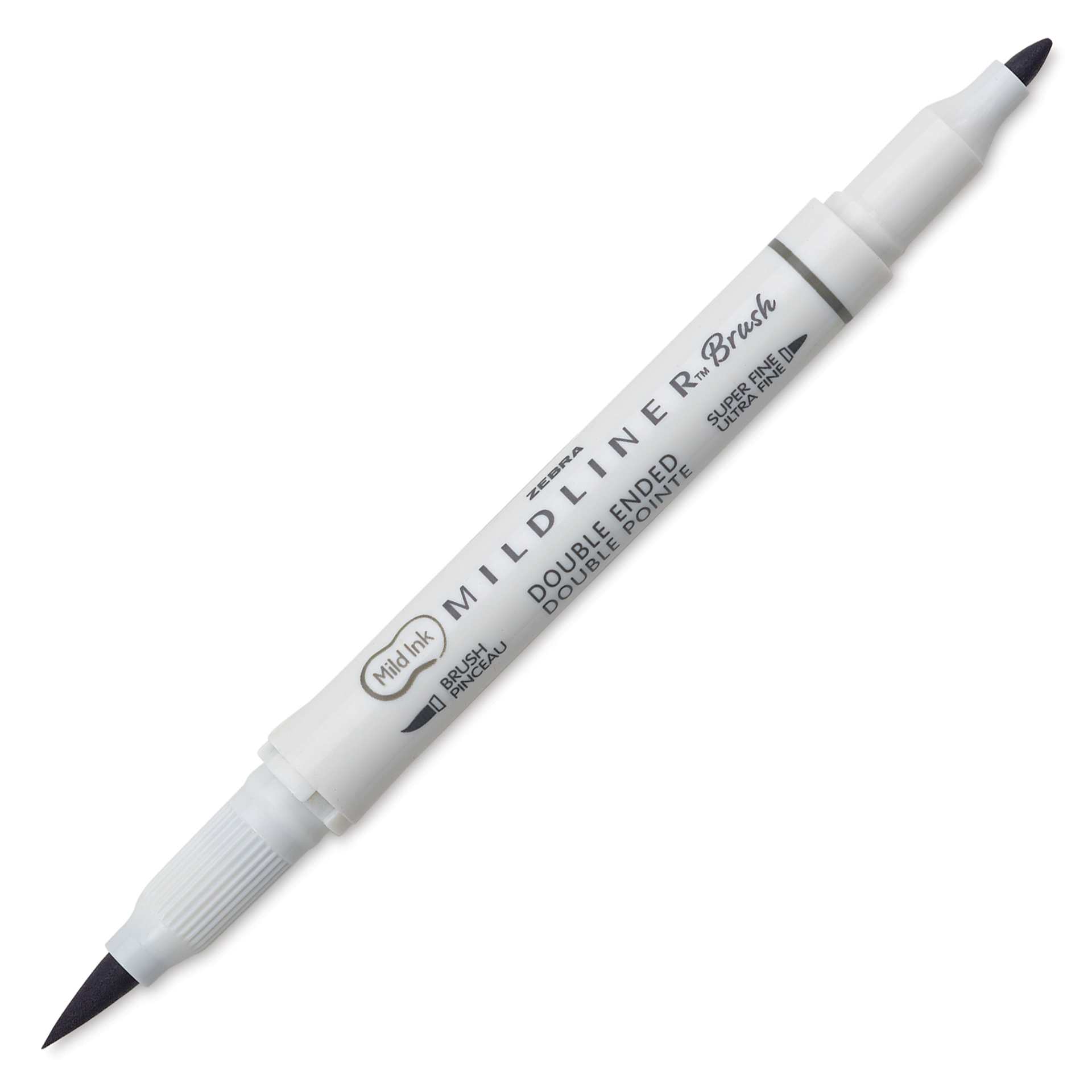 Zebra Mildliner Double Ended Brush Pen - Dark Gray, caps off