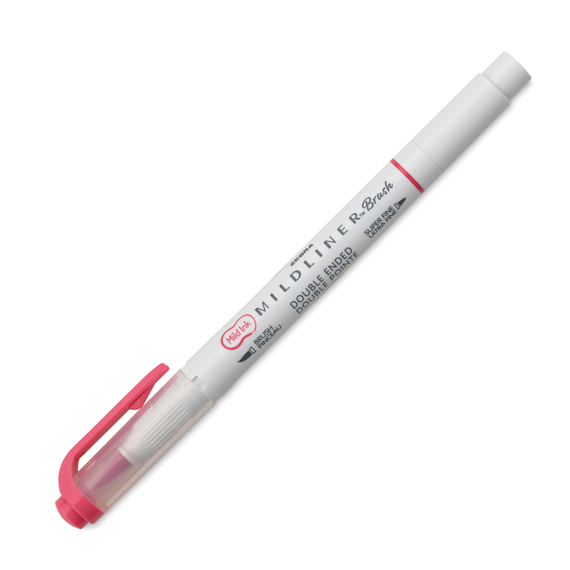 Zebra Mildliner Double Ended Brush Pen - Red, caps on