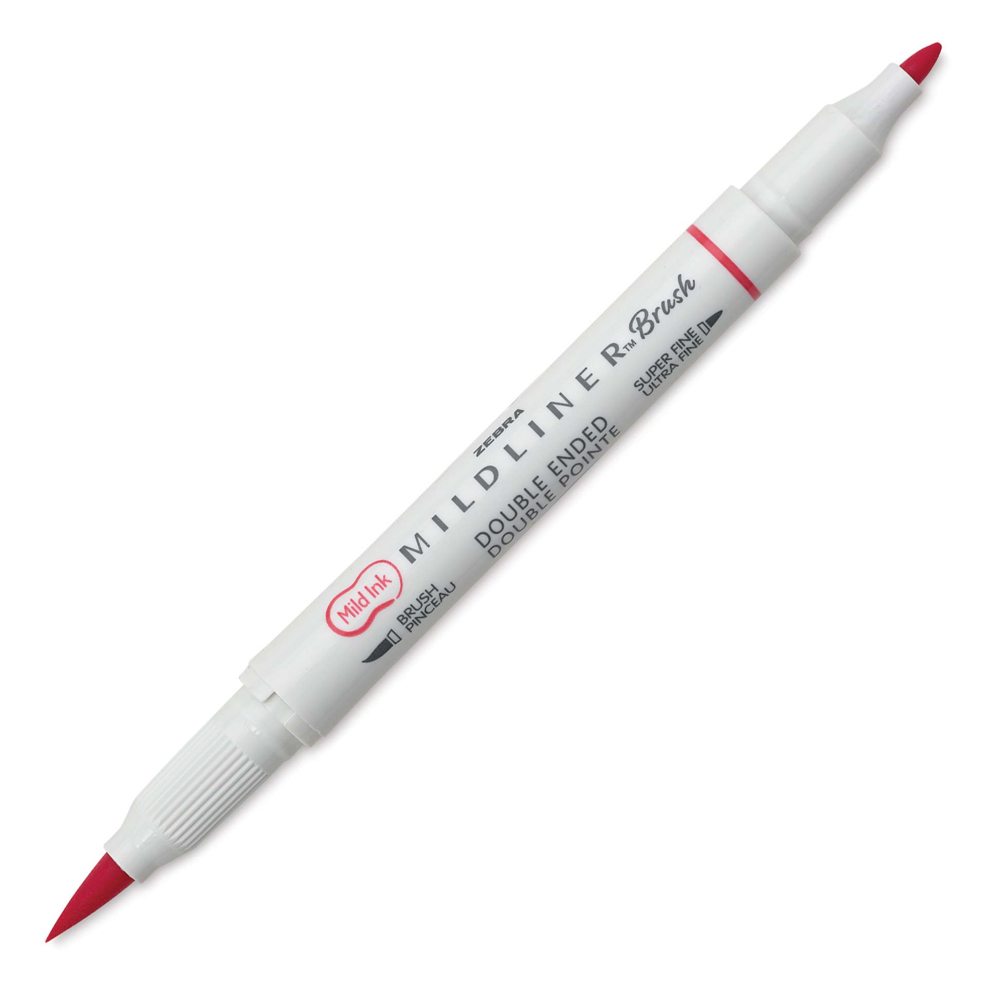 Zebra Mildliner Double Ended Brush Pen - Red, caps off