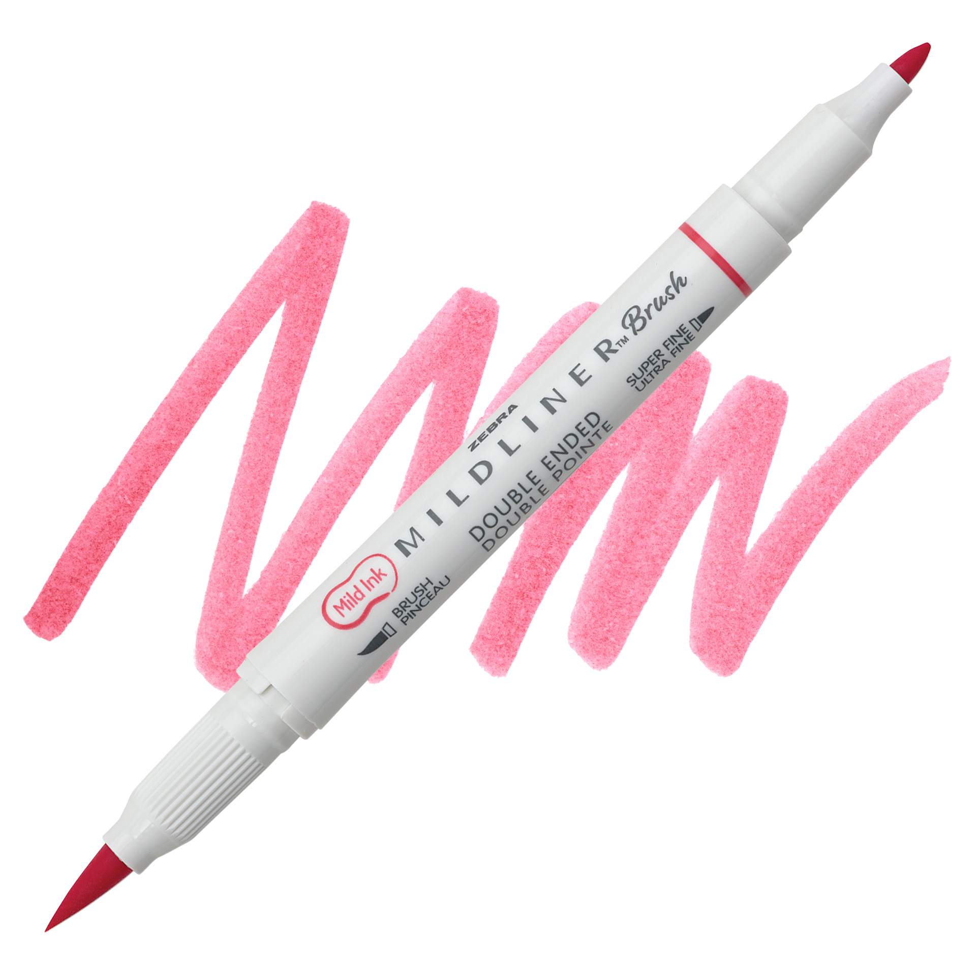 Zebra Mildliner Double Ended Brush Pen - Red, swatch and pen