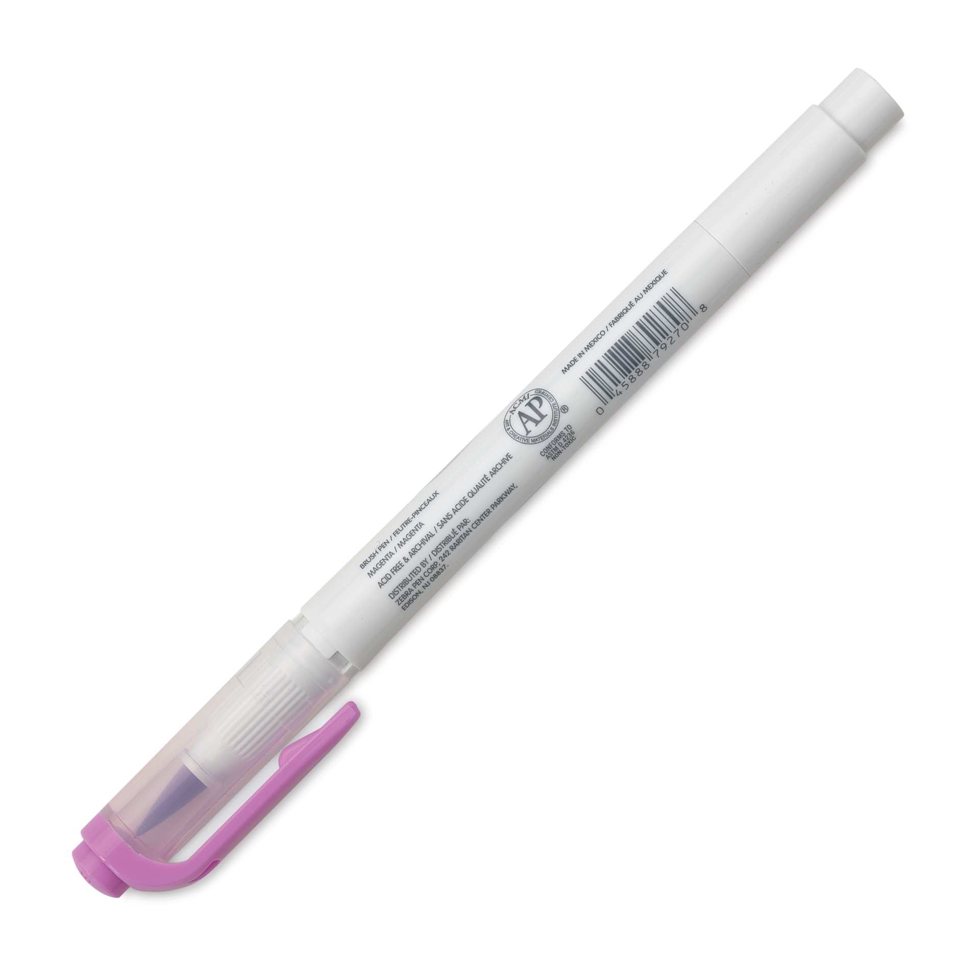 Zebra Mildliner Double Ended Brush Pen - Magenta, caps on showing side of the pen barrel