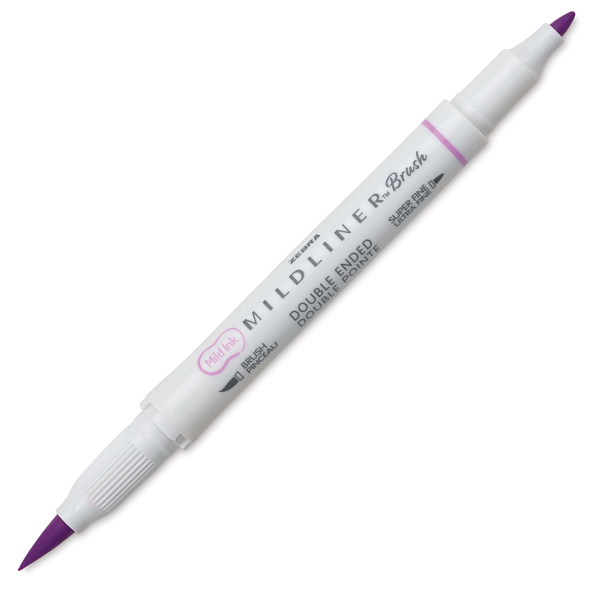 Zebra Mildliner Double Ended Brush Pen - Magenta, caps off