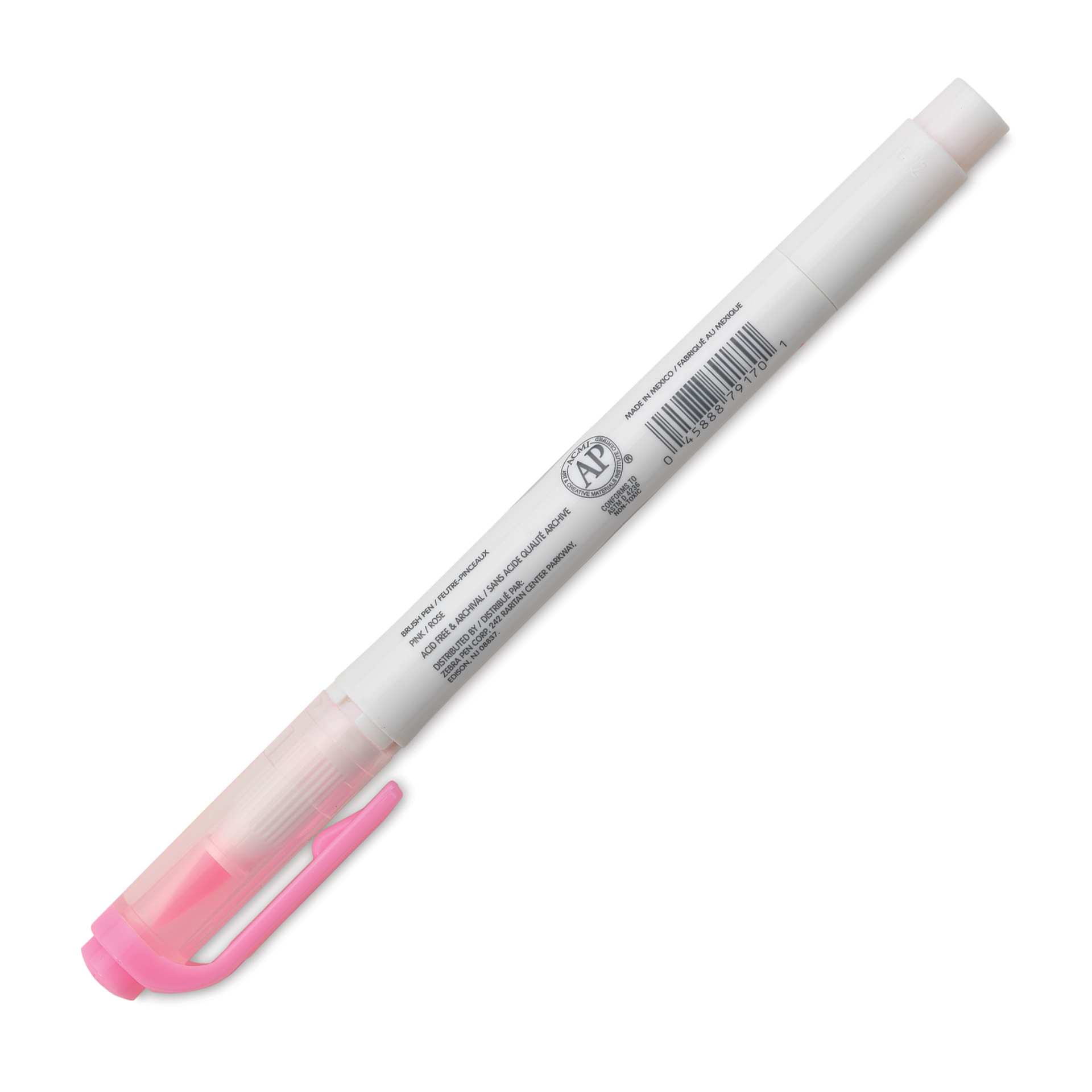 Zebra Mildliner Double Ended Brush Pen - Pink, caps on showing side of the pen barrel