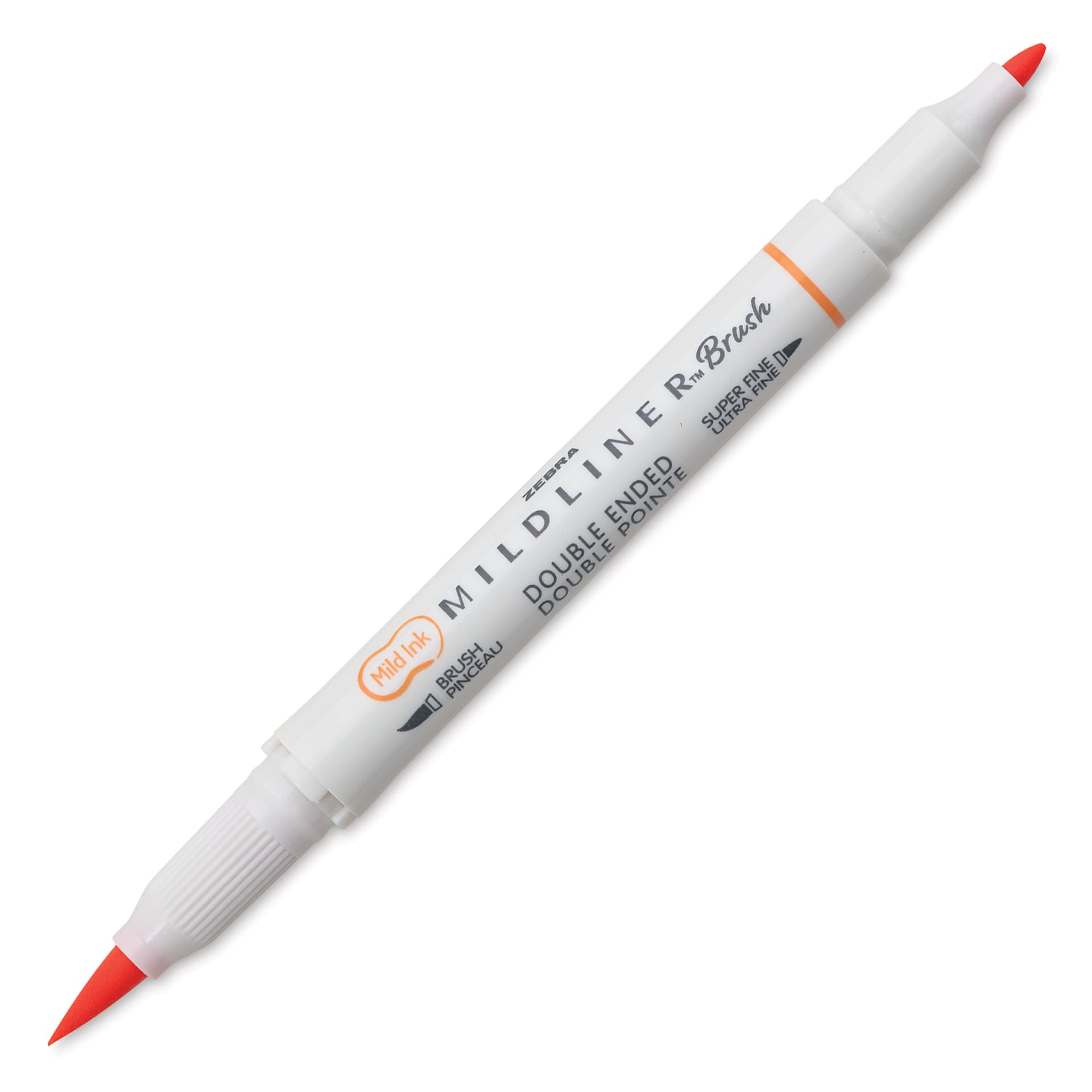 Zebra Mildliner Double Ended Brush Pen - Apricot, caps off