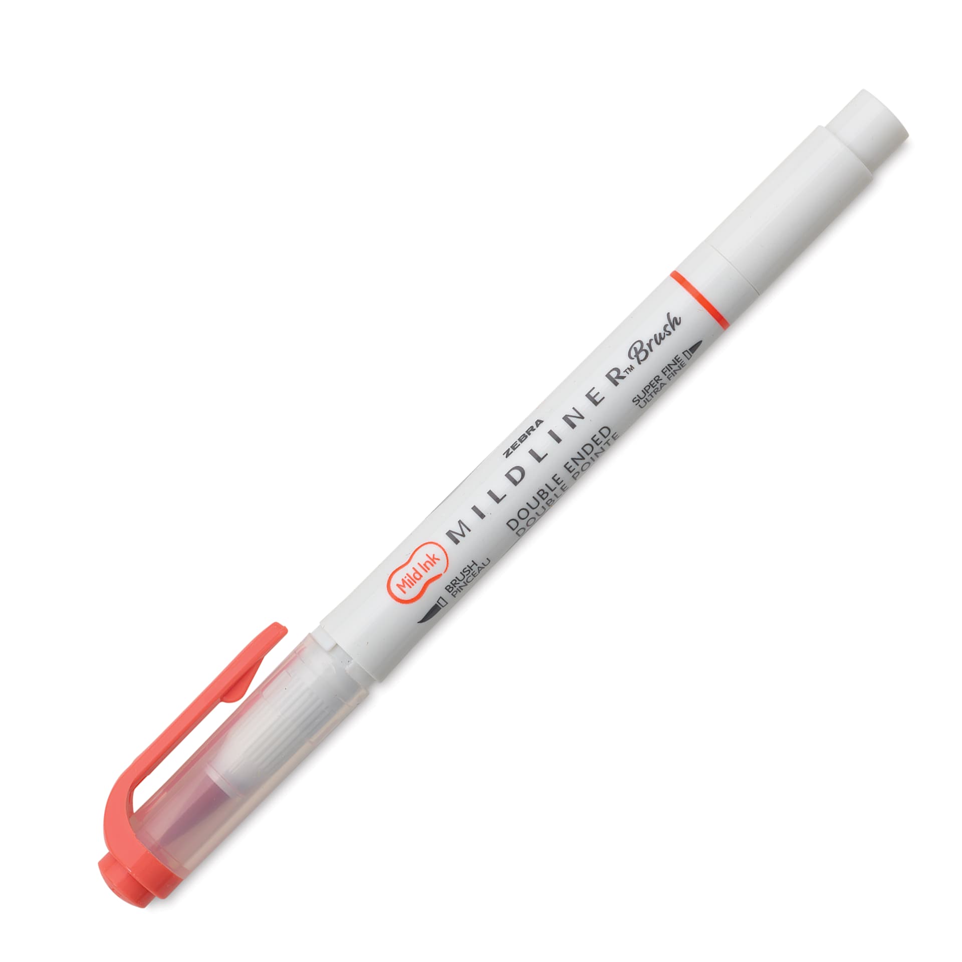 Zebra Mildliner Double Ended Brush Pen - Vermillion, caps on