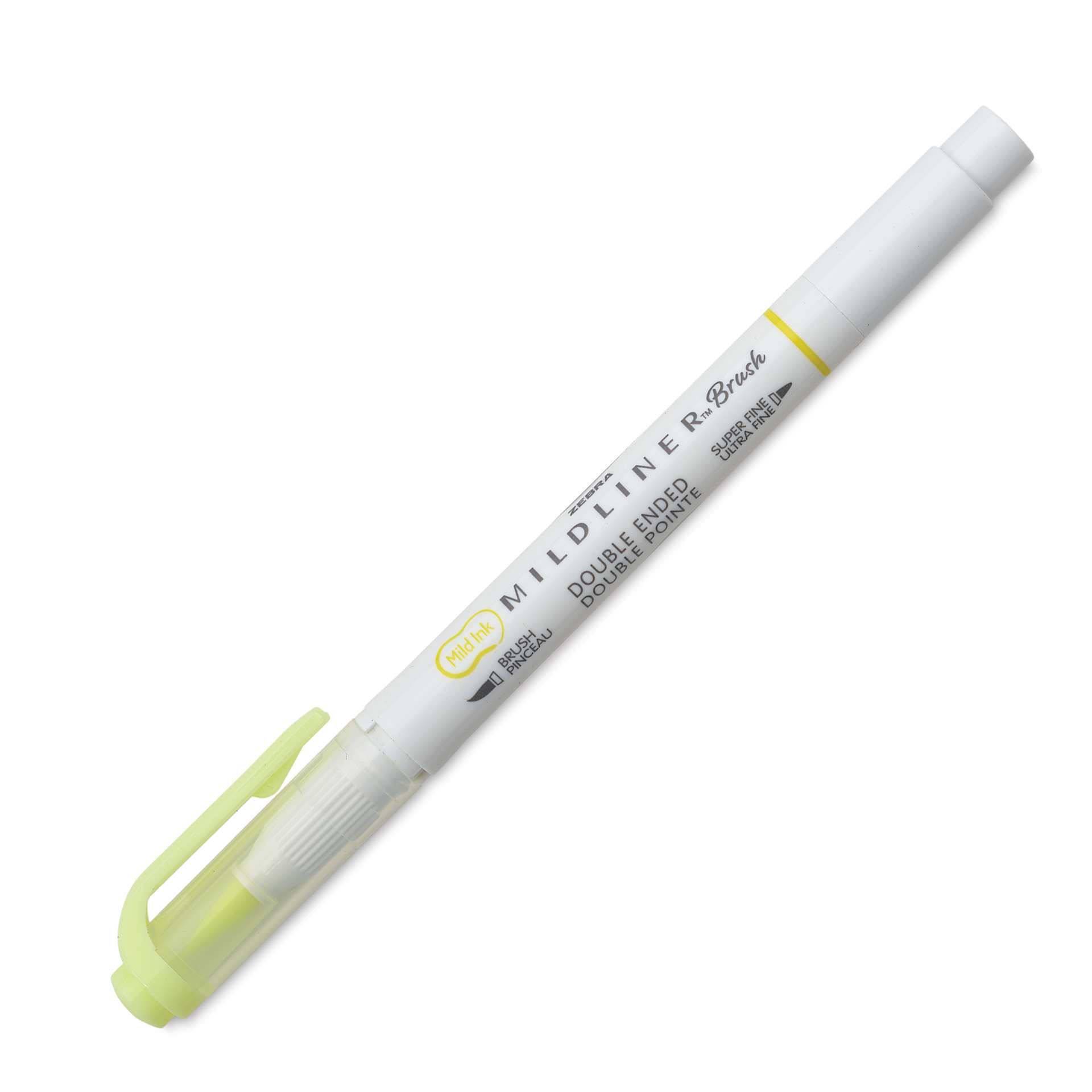 Zebra Mildliner Double Ended Brush Pen - Yellow, cap on