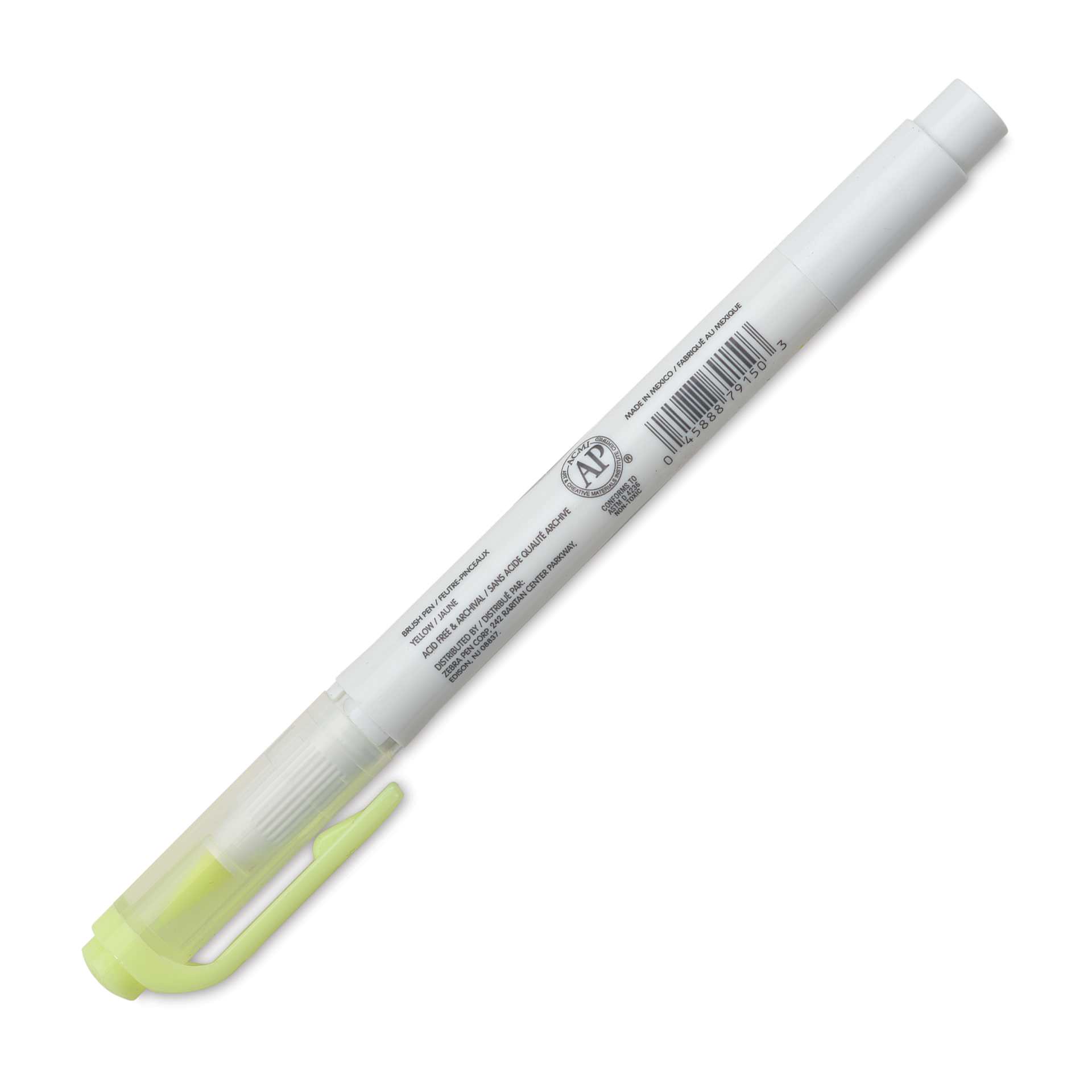 Zebra Mildliner Double Ended Brush Pen - Yellow, caps on showing side of the pen barrel