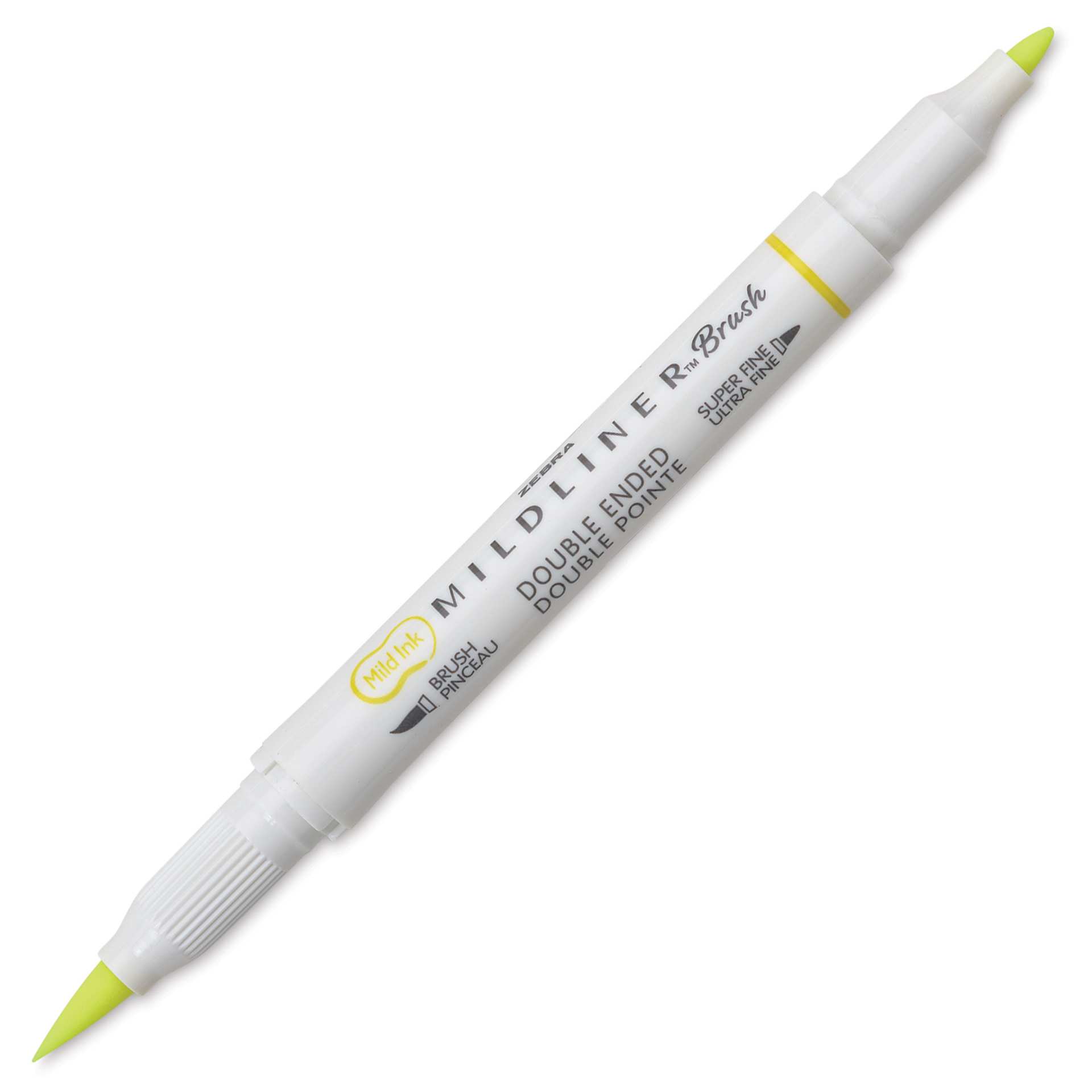 Zebra Mildliner Double Ended Brush Pen - Yellow, caps off