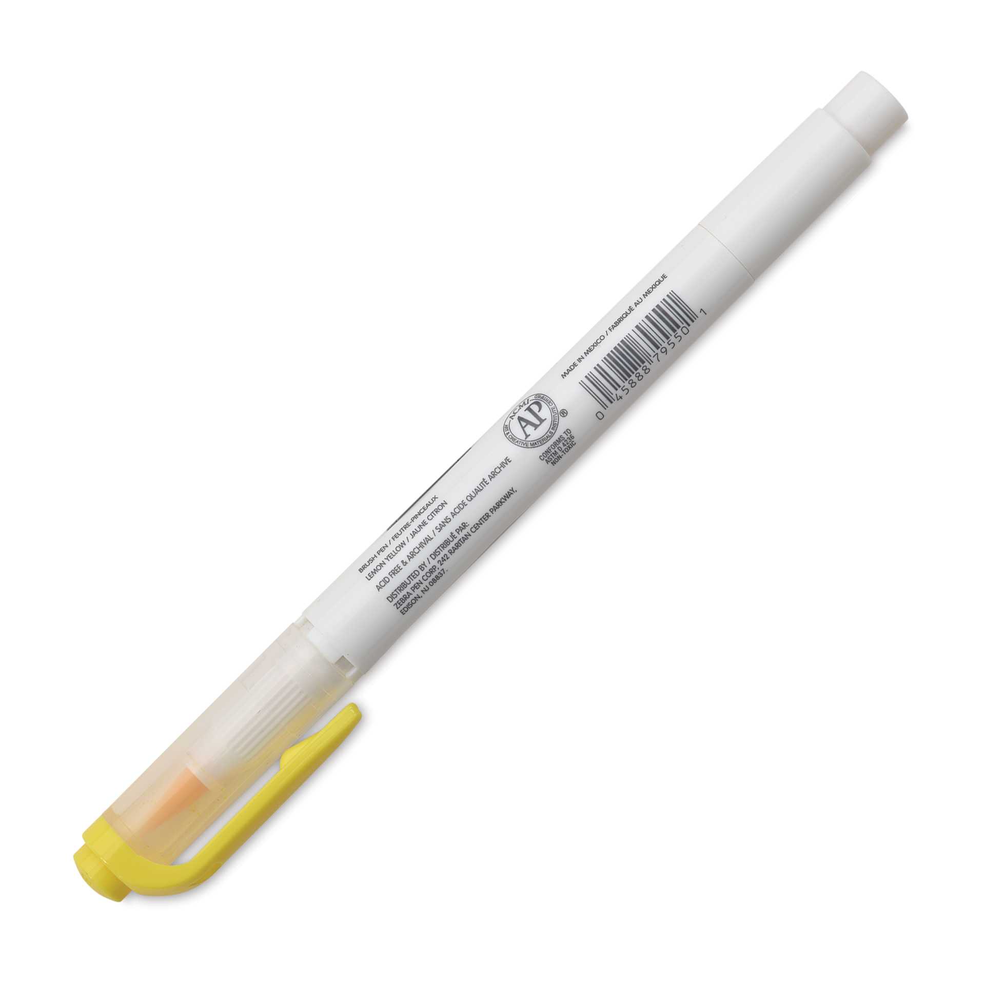 Zebra Mildliner Double Ended Brush Pen - Lemon Yellow, caps on showing side of the pen barrel