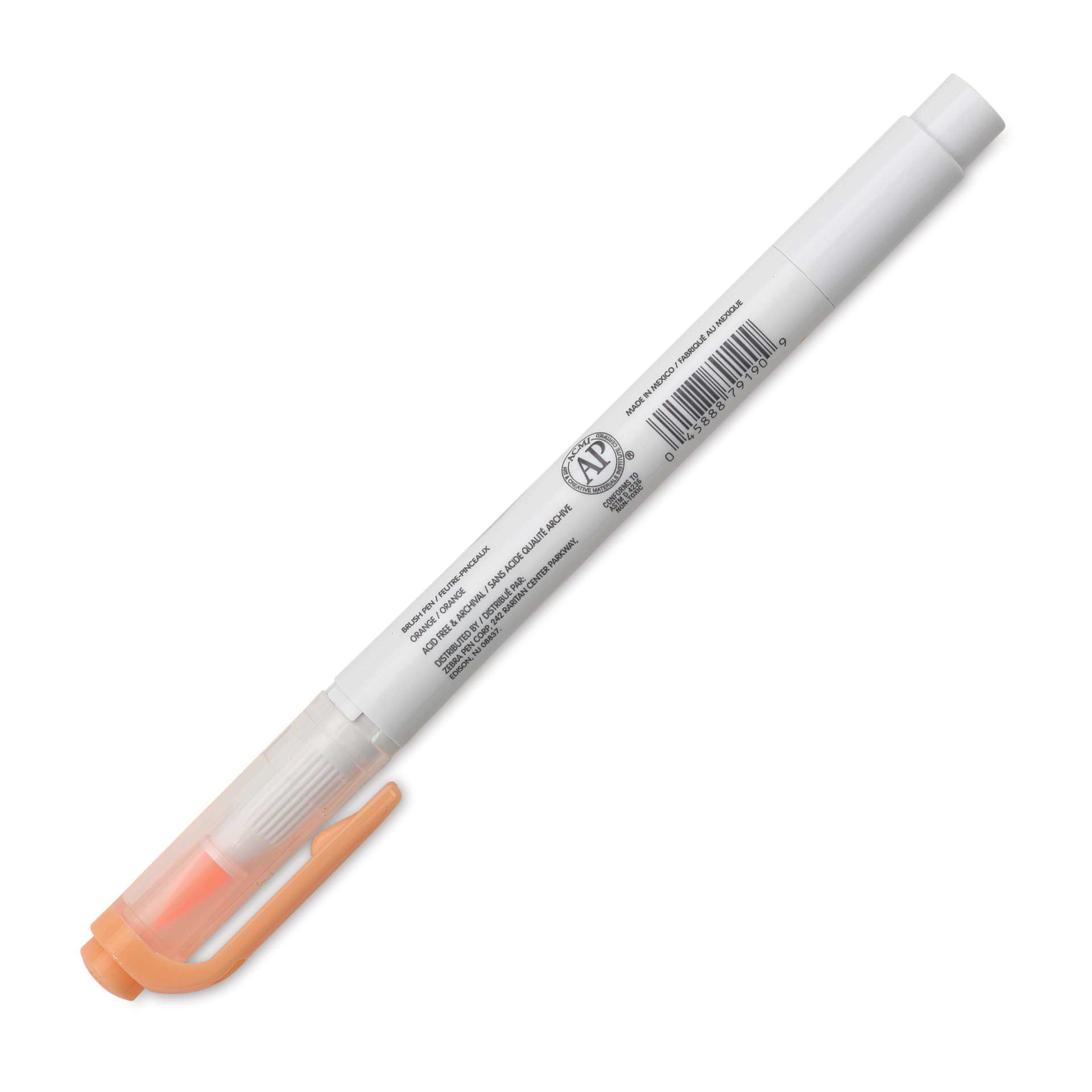 Zebra Mildliner Double Ended Brush Pen - Orange, caps on showing side of the pen barrel
