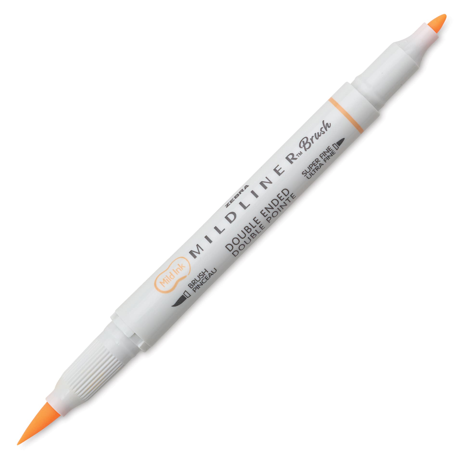 Zebra Mildliner Double Ended Brush Pen - Orange, caps off