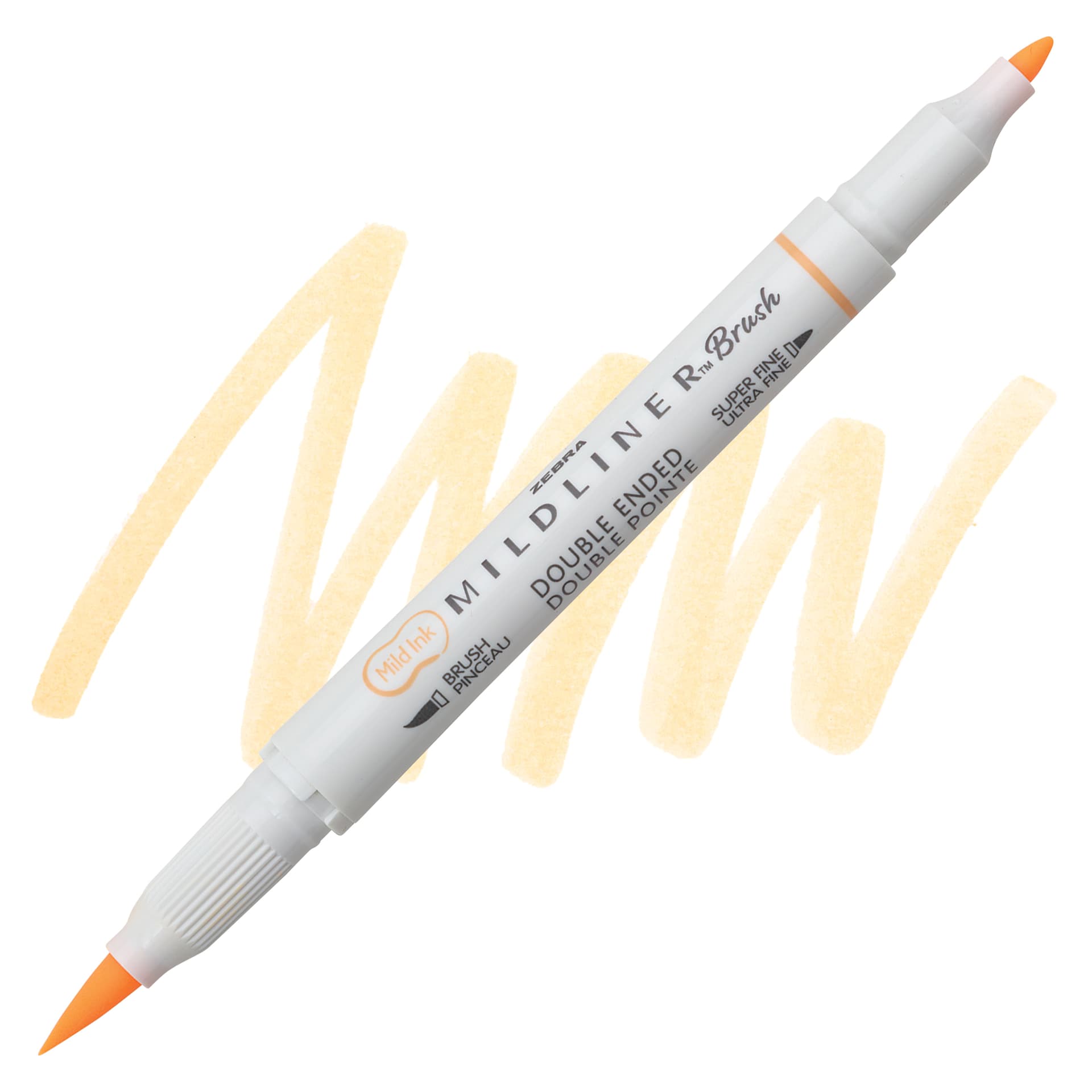 Zebra Mildliner Double Ended Brush Pen - Orange, swatch and pen