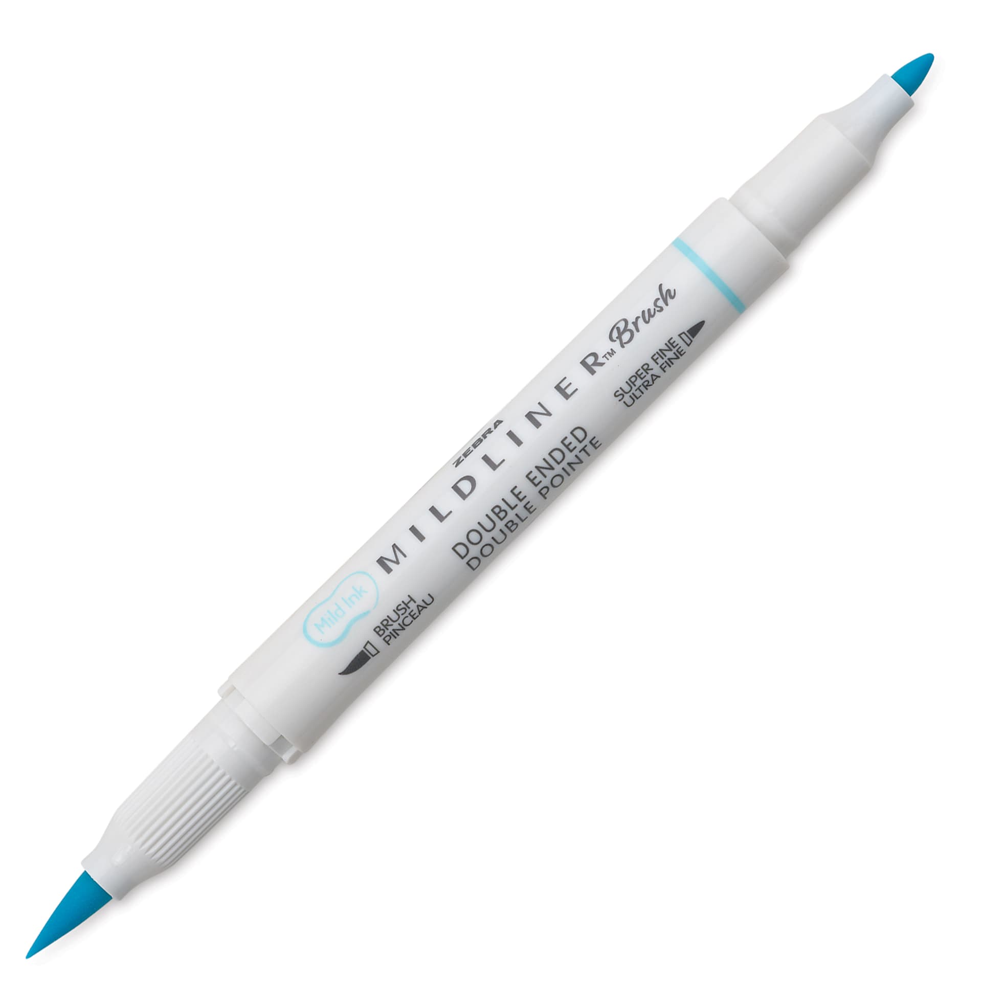 Zebra Mildliner Double Ended Brush Pen - Blue, caps off