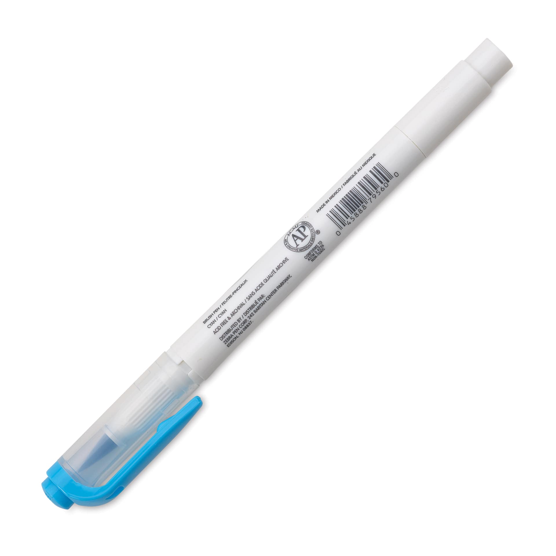 Zebra Mildliner Double Ended Brush Pen - Cyan, caps on showing side of the pen barrel
