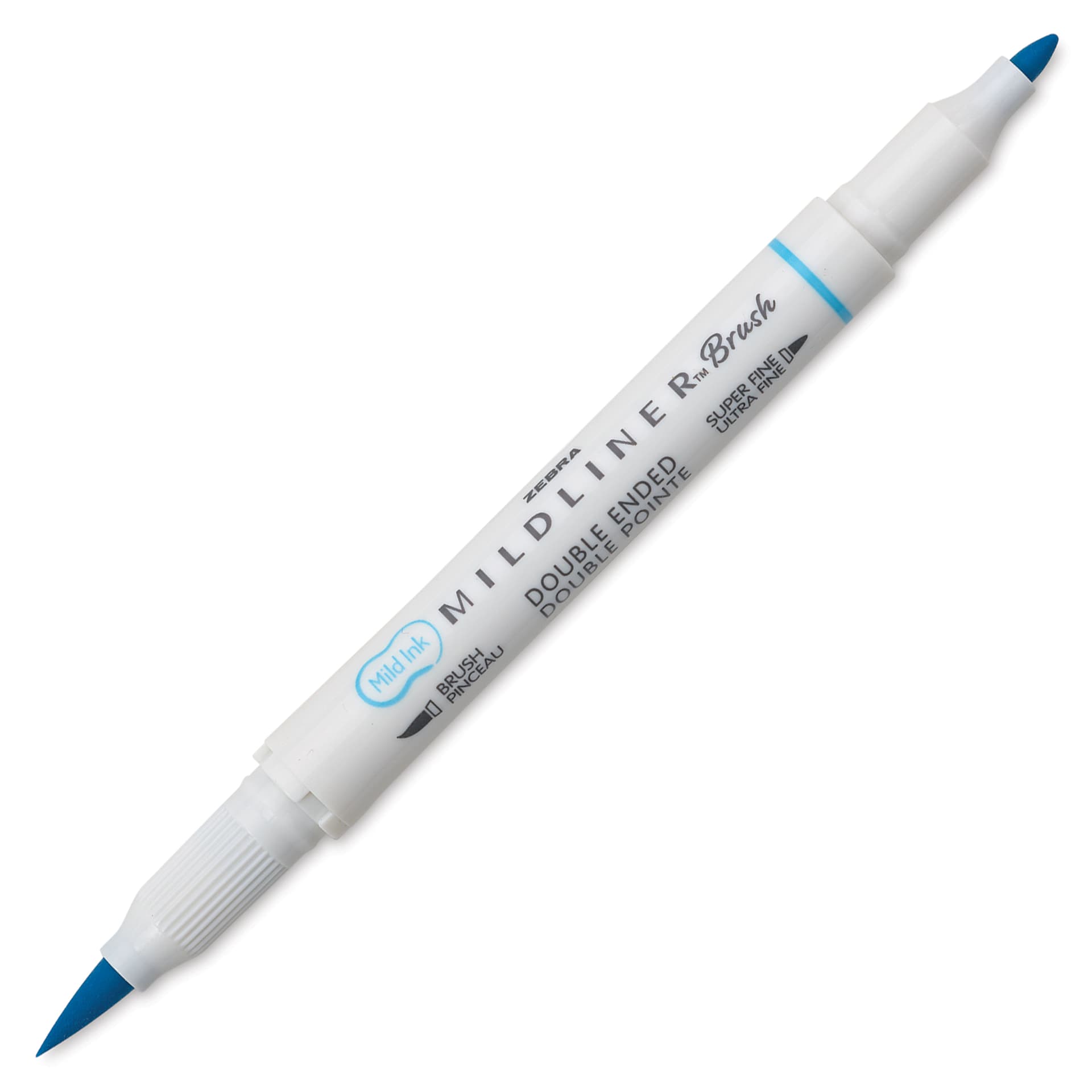 Zebra Mildliner Double Ended Brush Pen - Cyan, caps off