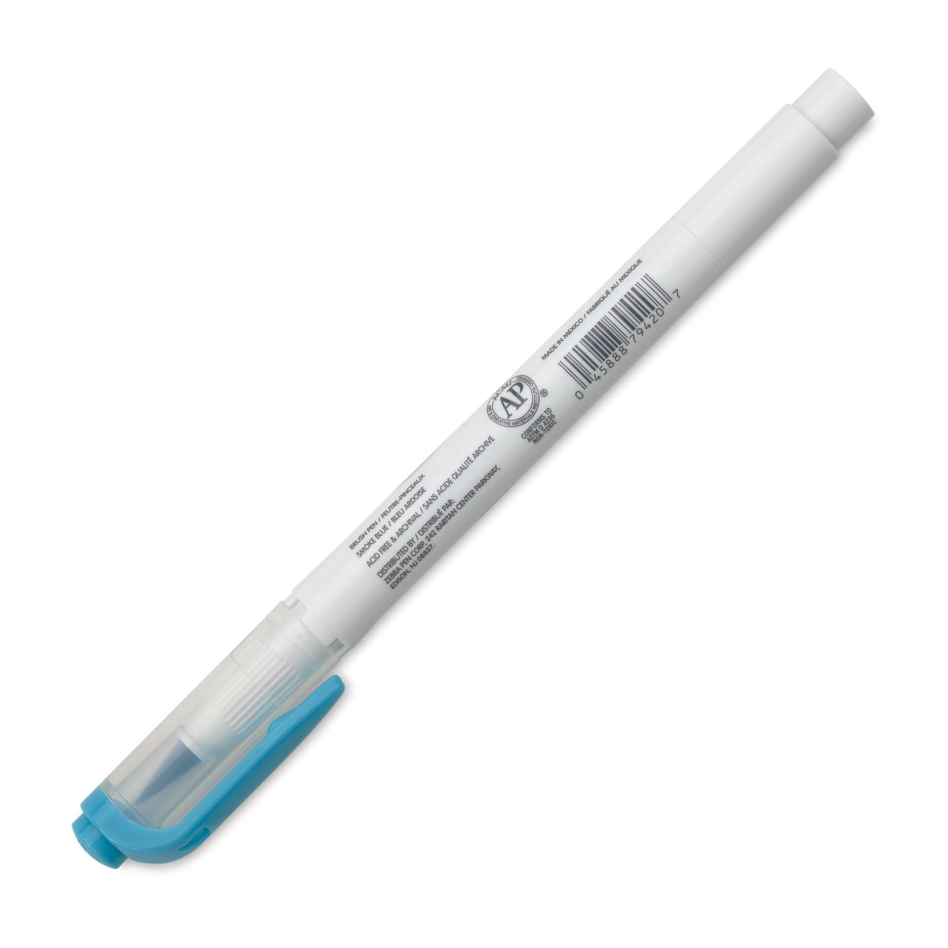 Zebra Mildliner Double Ended Brush Pen - Smoke Blue, caps on showing side of the pen barrel