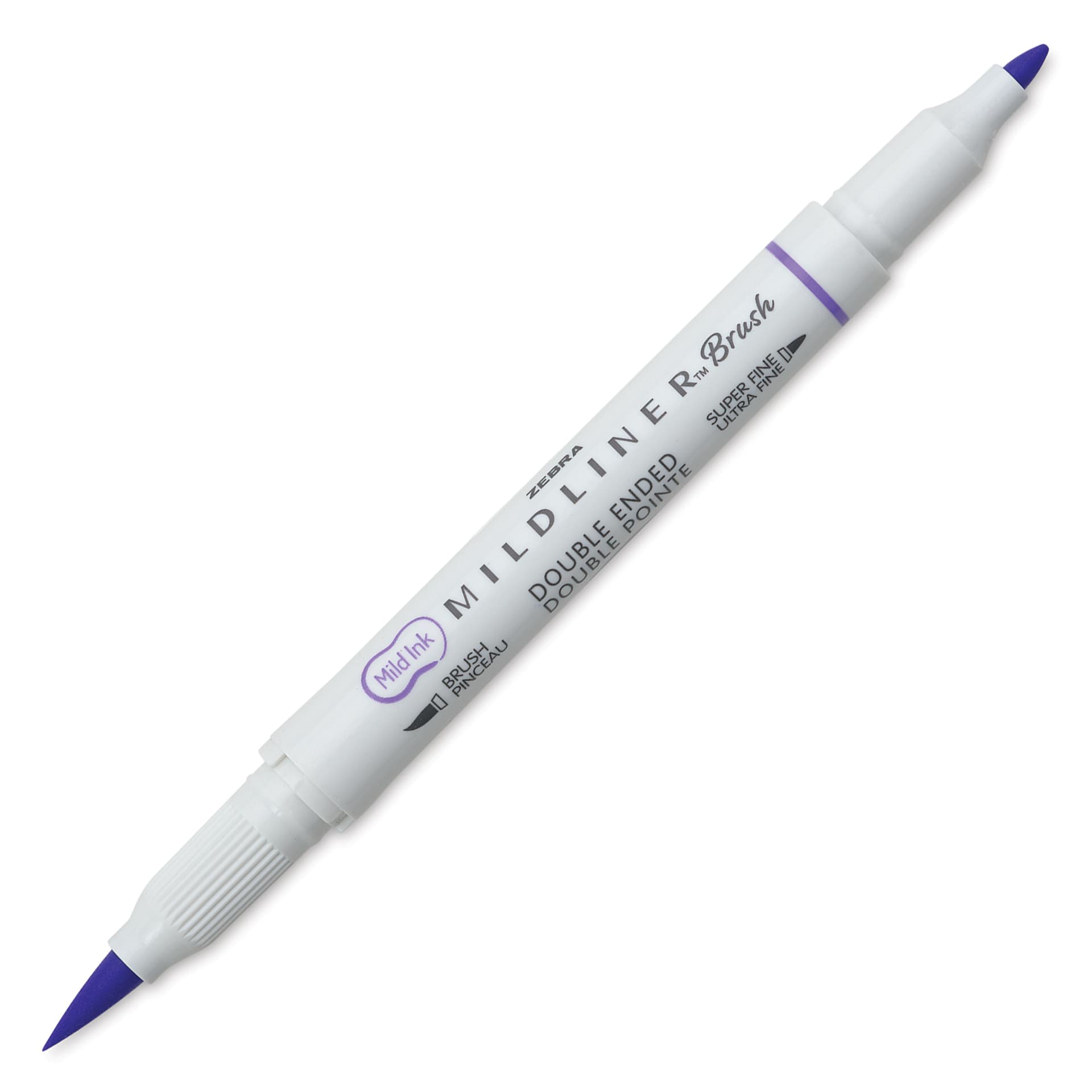 Zebra Mildliner Double Ended Brush Pen - Lavender, caps off