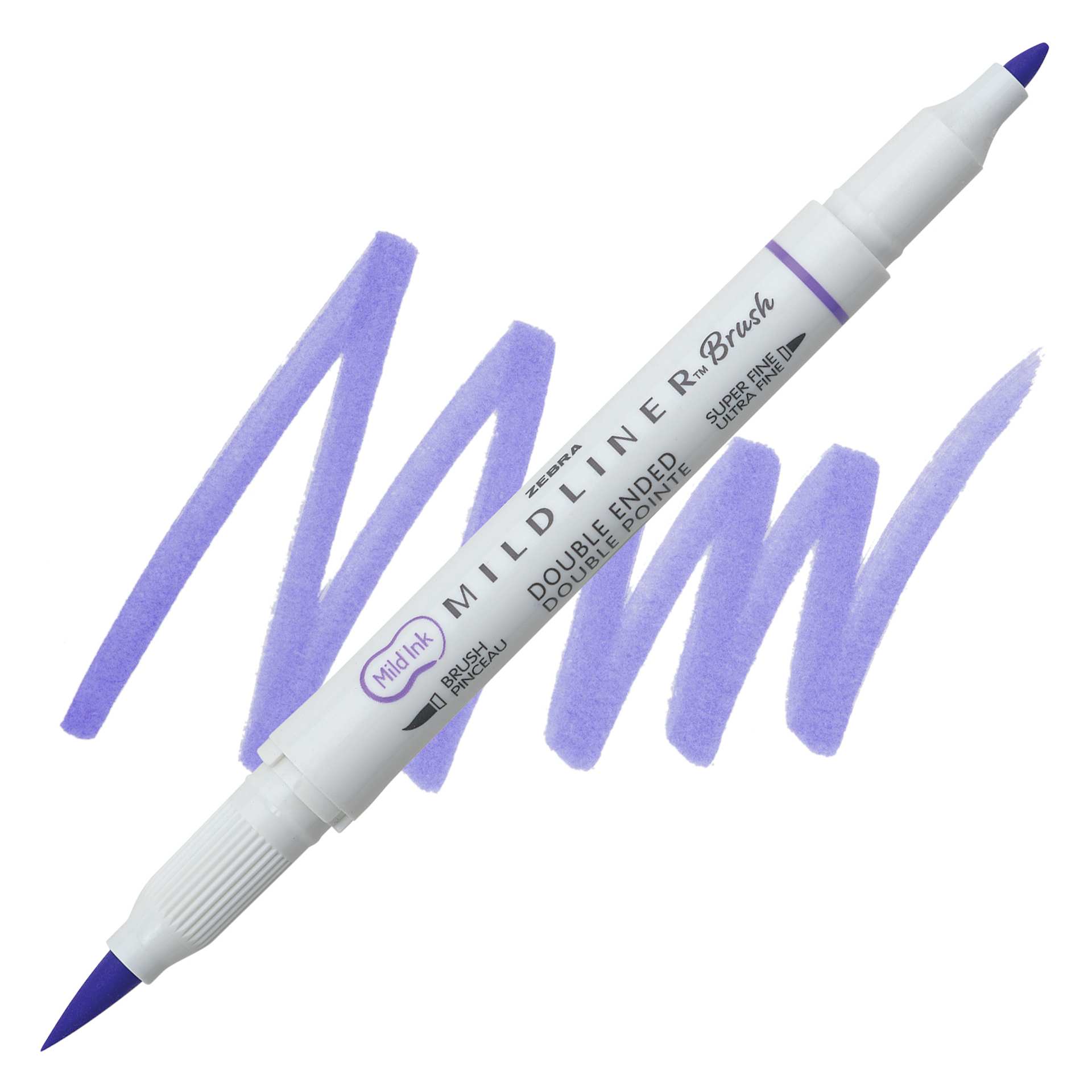 Zebra Mildliner Double Ended Brush Pen - Lavender, swatch and pen