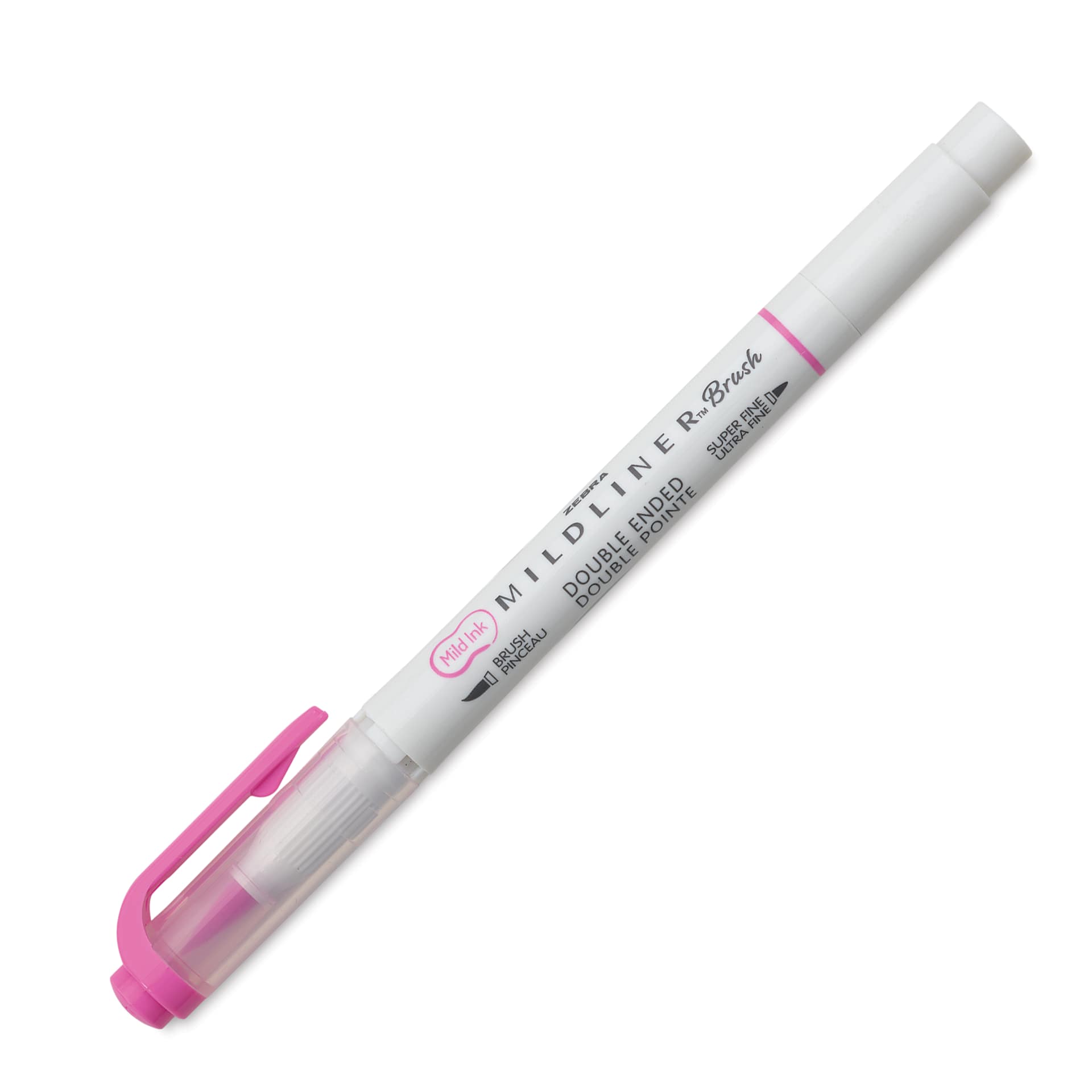 Zebra Mildliner Double Ended Brush Pen - Fuchsia, caps on