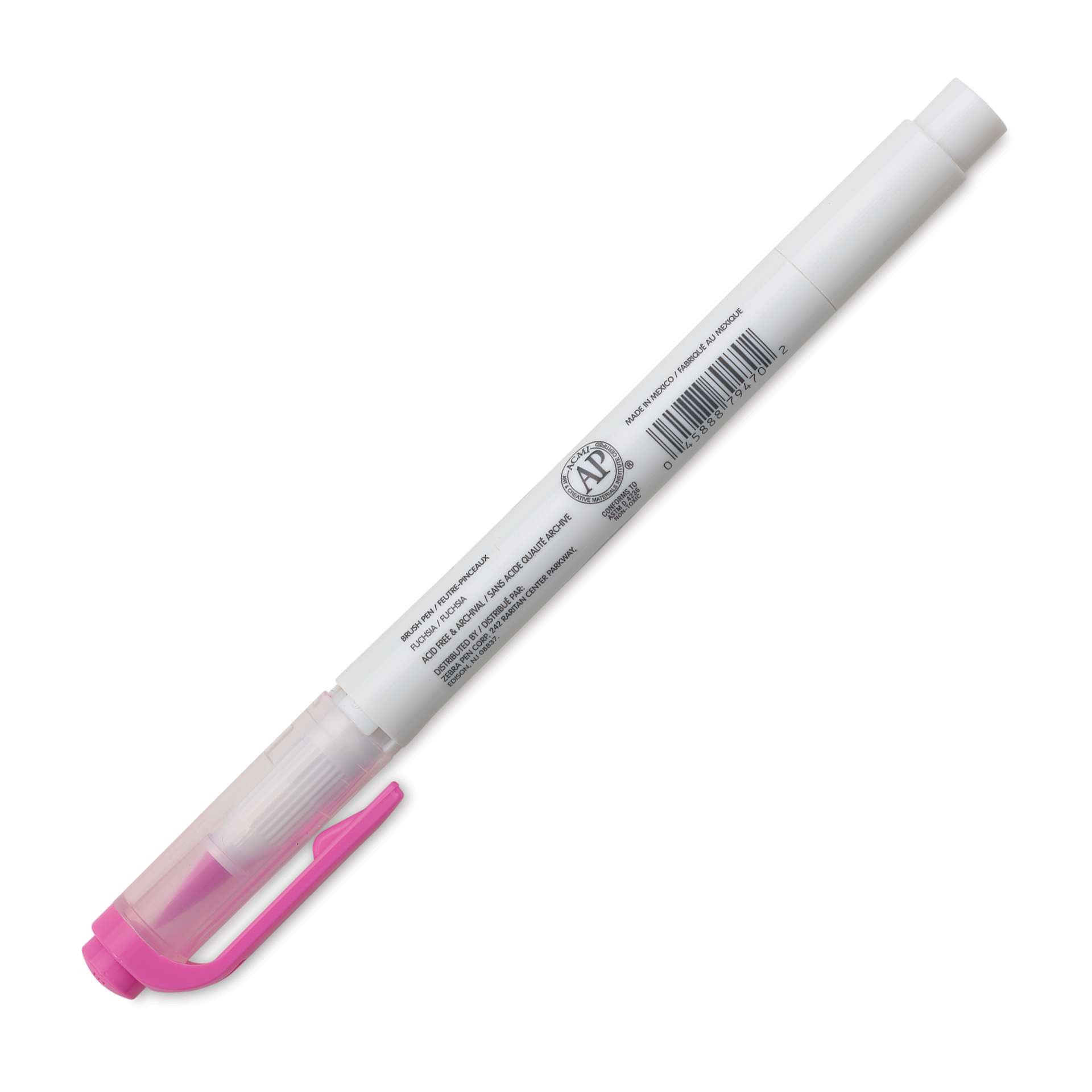 Zebra Mildliner Double Ended Brush Pen - Fuchsia, caps on showing side of the pen barrel
