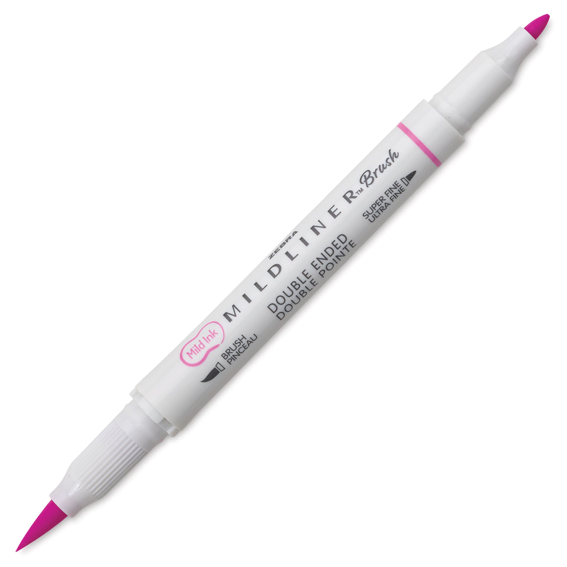Zebra Mildliner Double Ended Brush Pen - Fuchsia, caps off