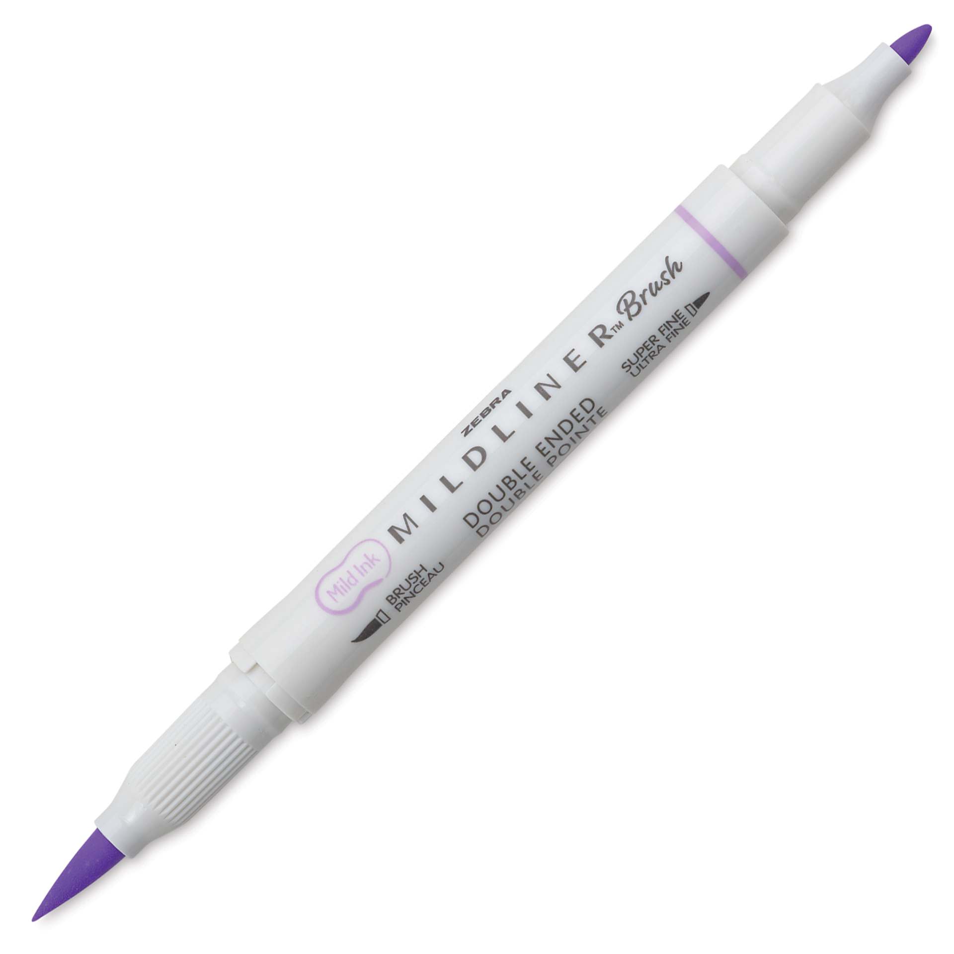 Zebra Mildliner Double Ended Brush Pen - Violet, caps off