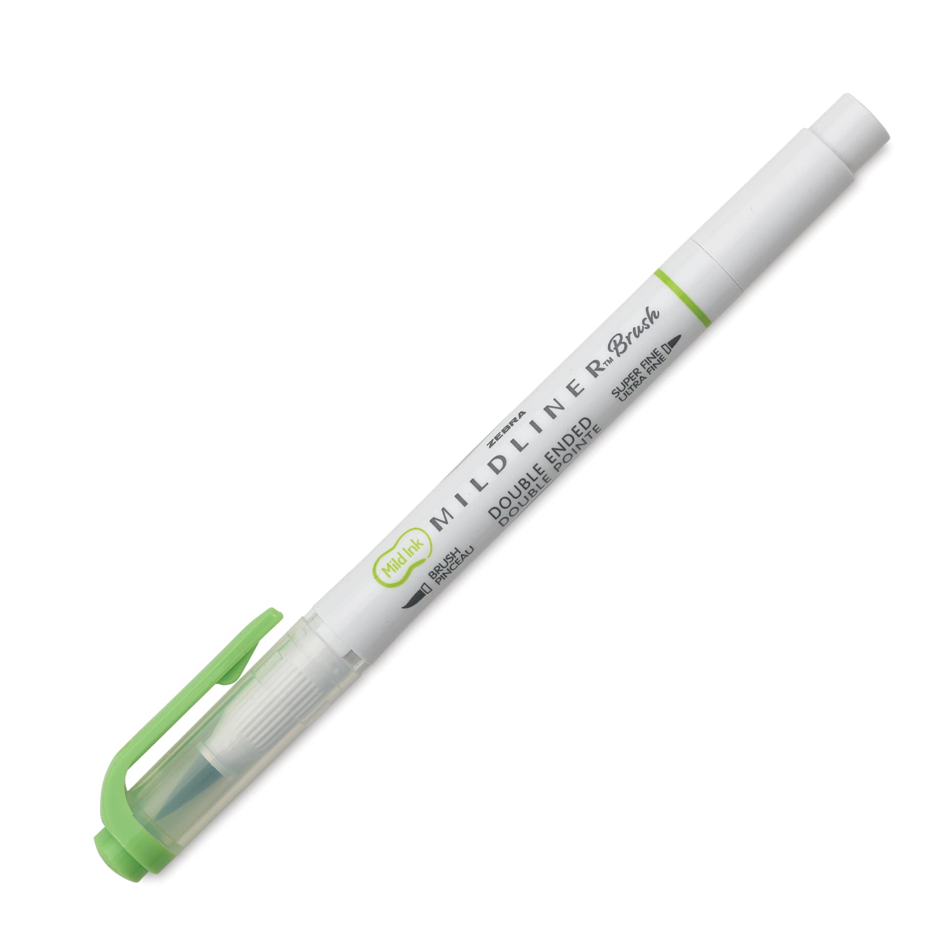Zebra Mildliner Double Ended Brush Pen - Green, caps on