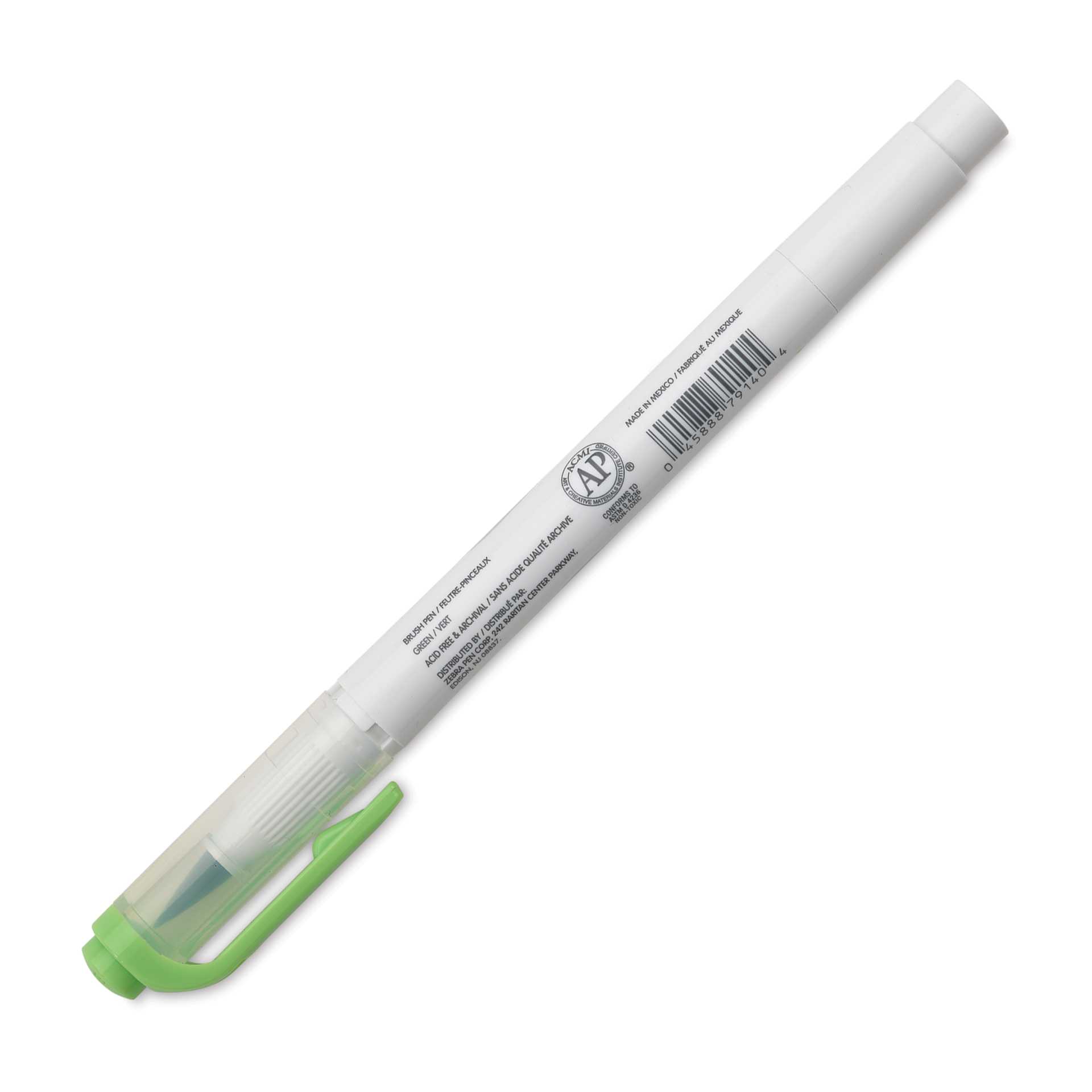 Zebra Mildliner Double Ended Brush Pen - Green, caps on showing side of the pen barrel