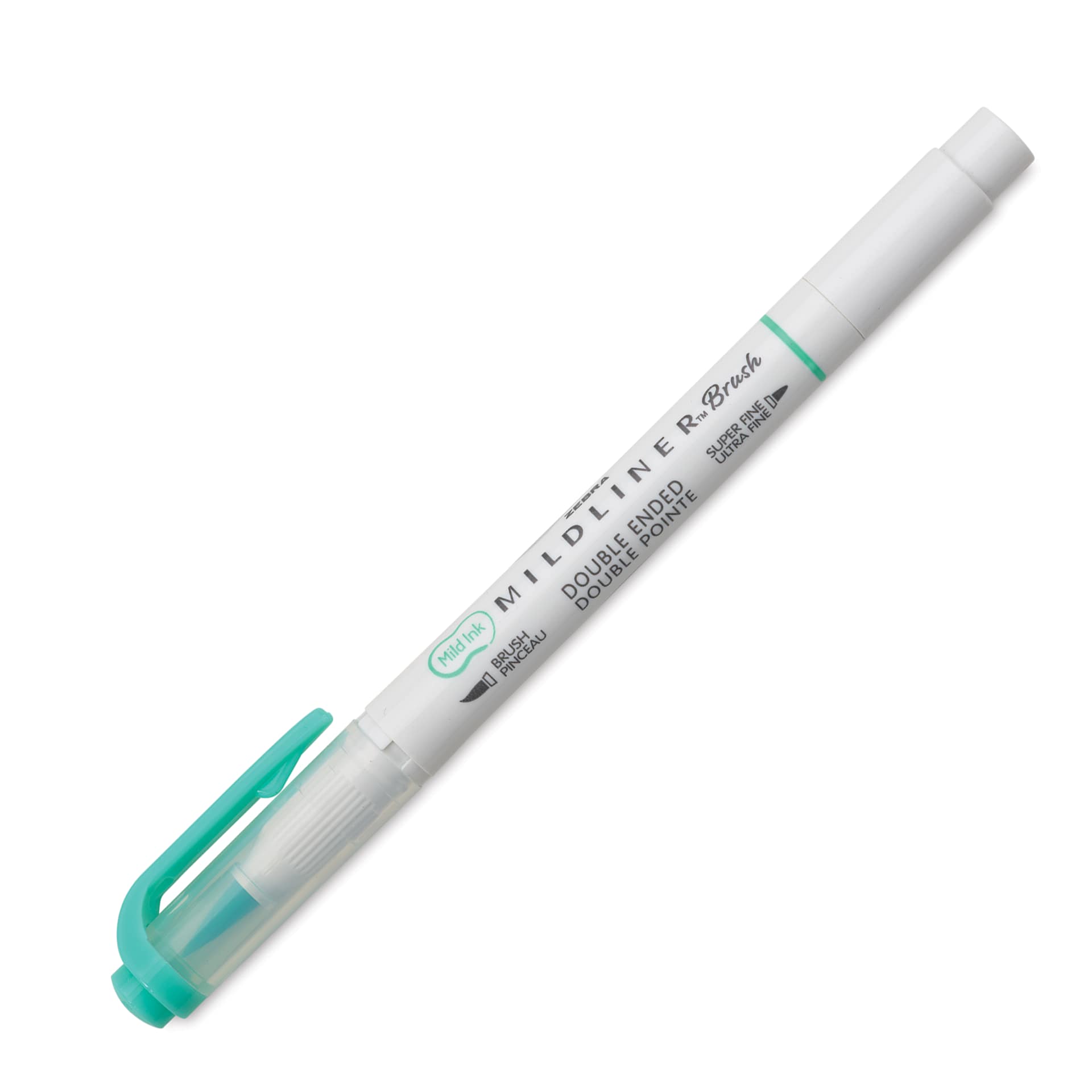 Zebra Mildliner Double Ended Brush Pen - Blue Green, caps on