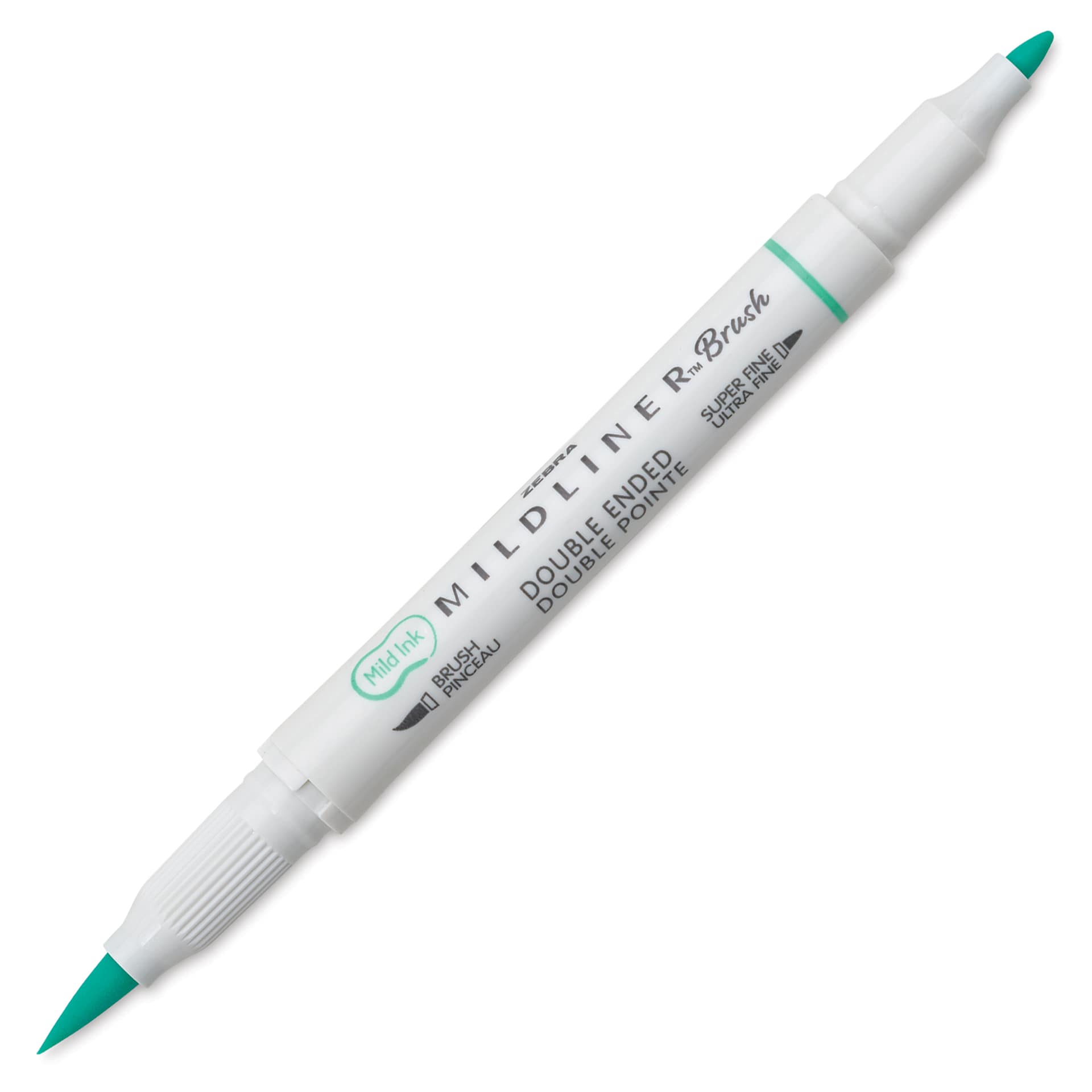 Zebra Mildliner Double Ended Brush Pen - Blue Green, caps off